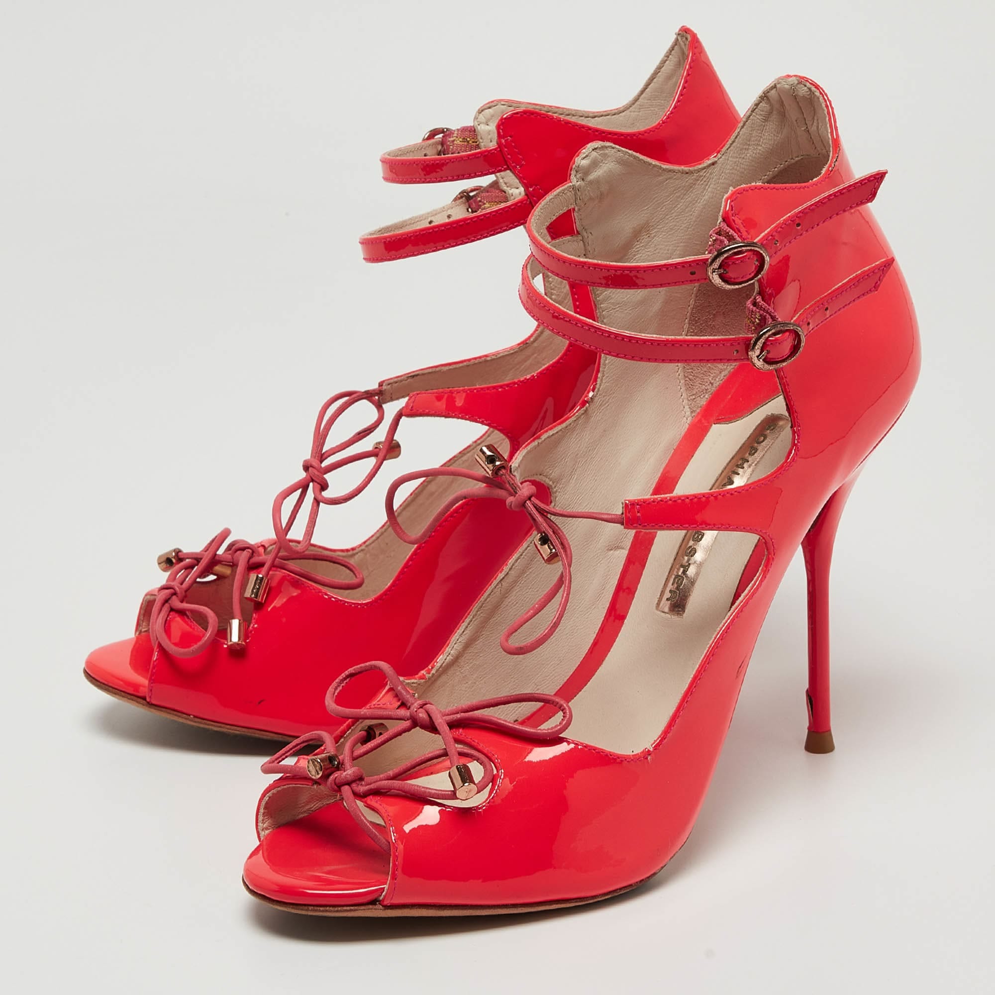 Sophia Webster Neon Pink Patent Leather Ankle Strap Sandals