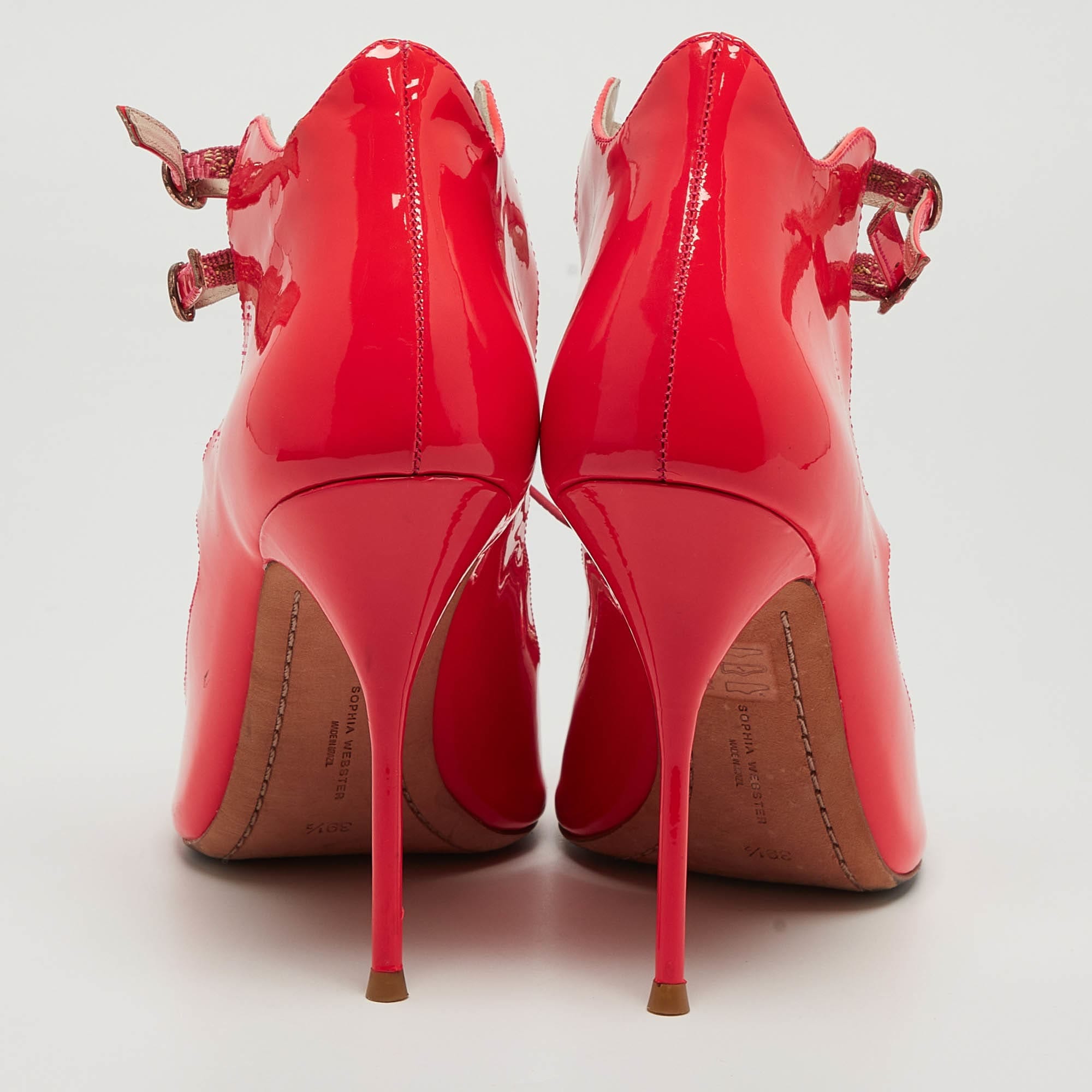 Sophia Webster Neon Pink Patent Leather Ankle Strap Sandals
