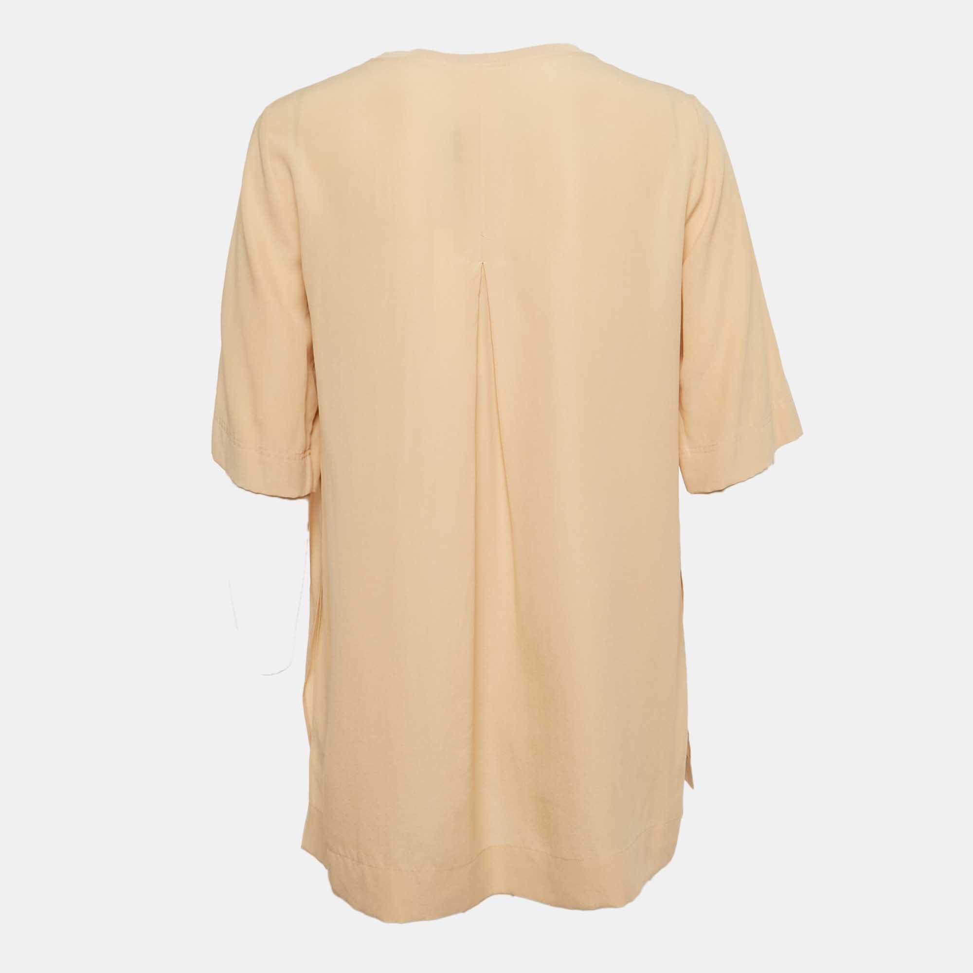 SILK Beige Silk Key - Hole Tunic Top