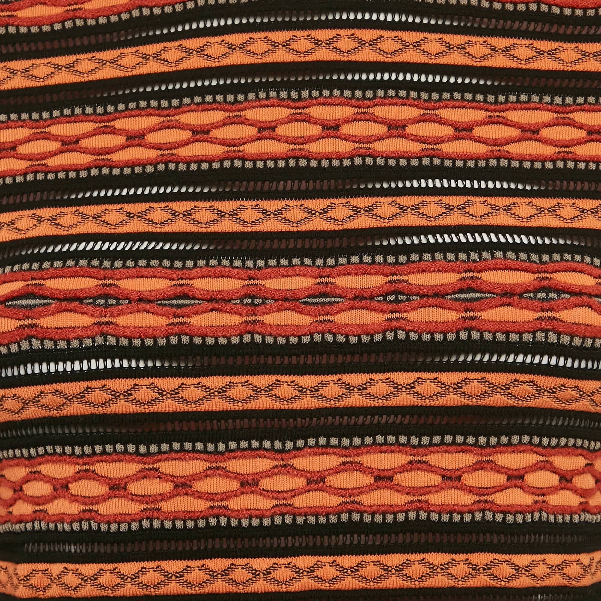 M Missoni Orange/black Patterned Knit Full Sleeve Top