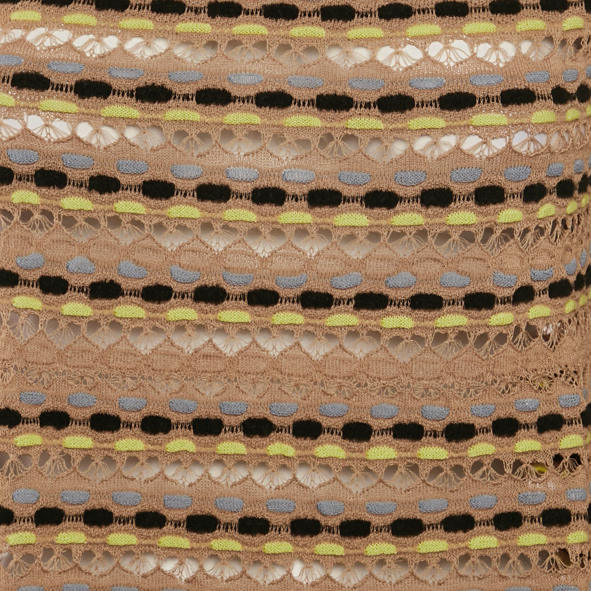 M Missoni Beige Pointelle Knit Long Sleeve Knit Top