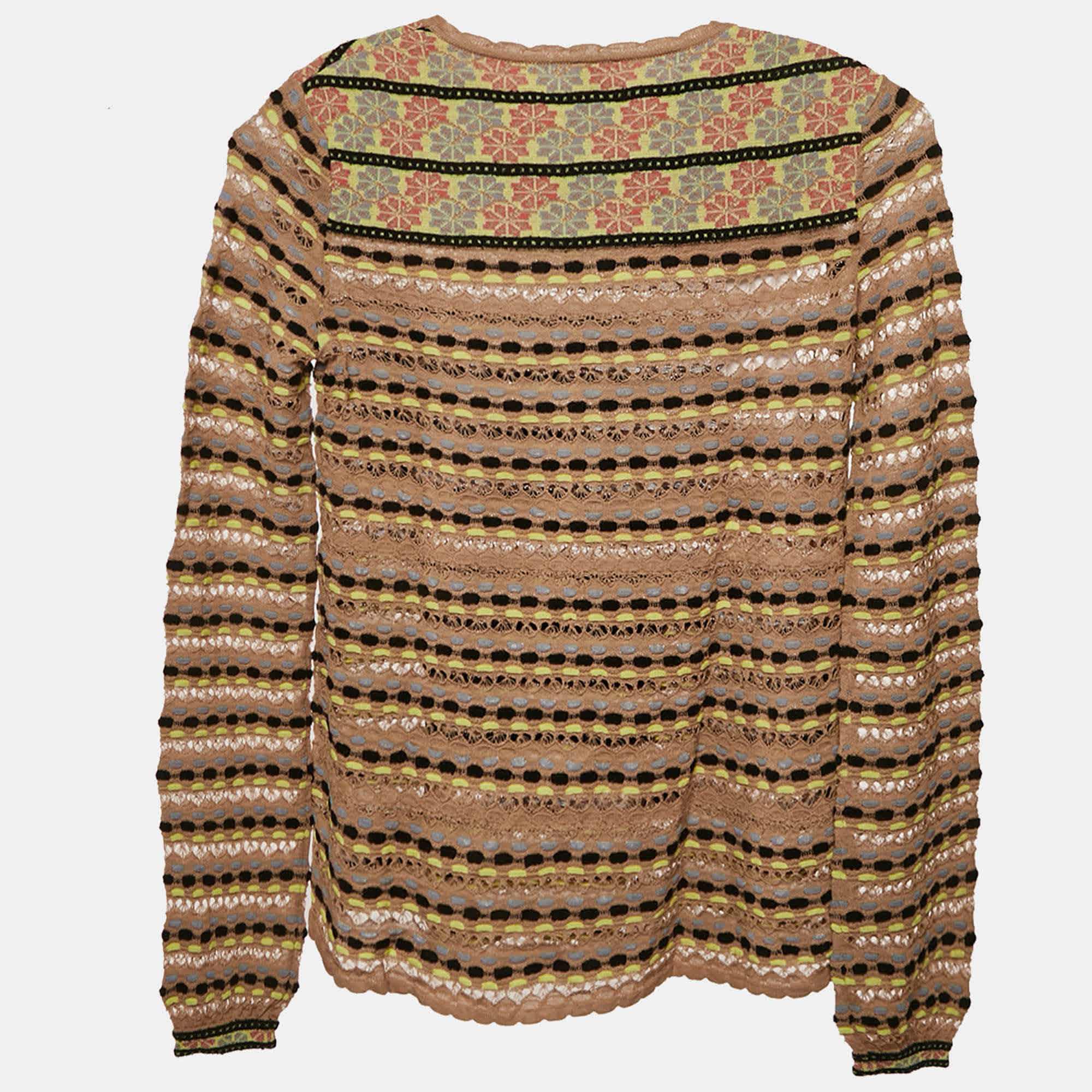 M Missoni Beige Pointelle Knit Long Sleeve Knit Top