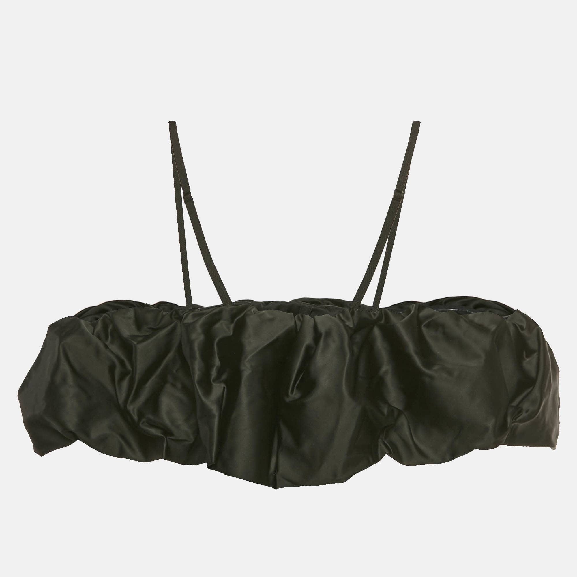 Jonathan Simkhai Black Taffeta Ruffled Leonora Corset Top