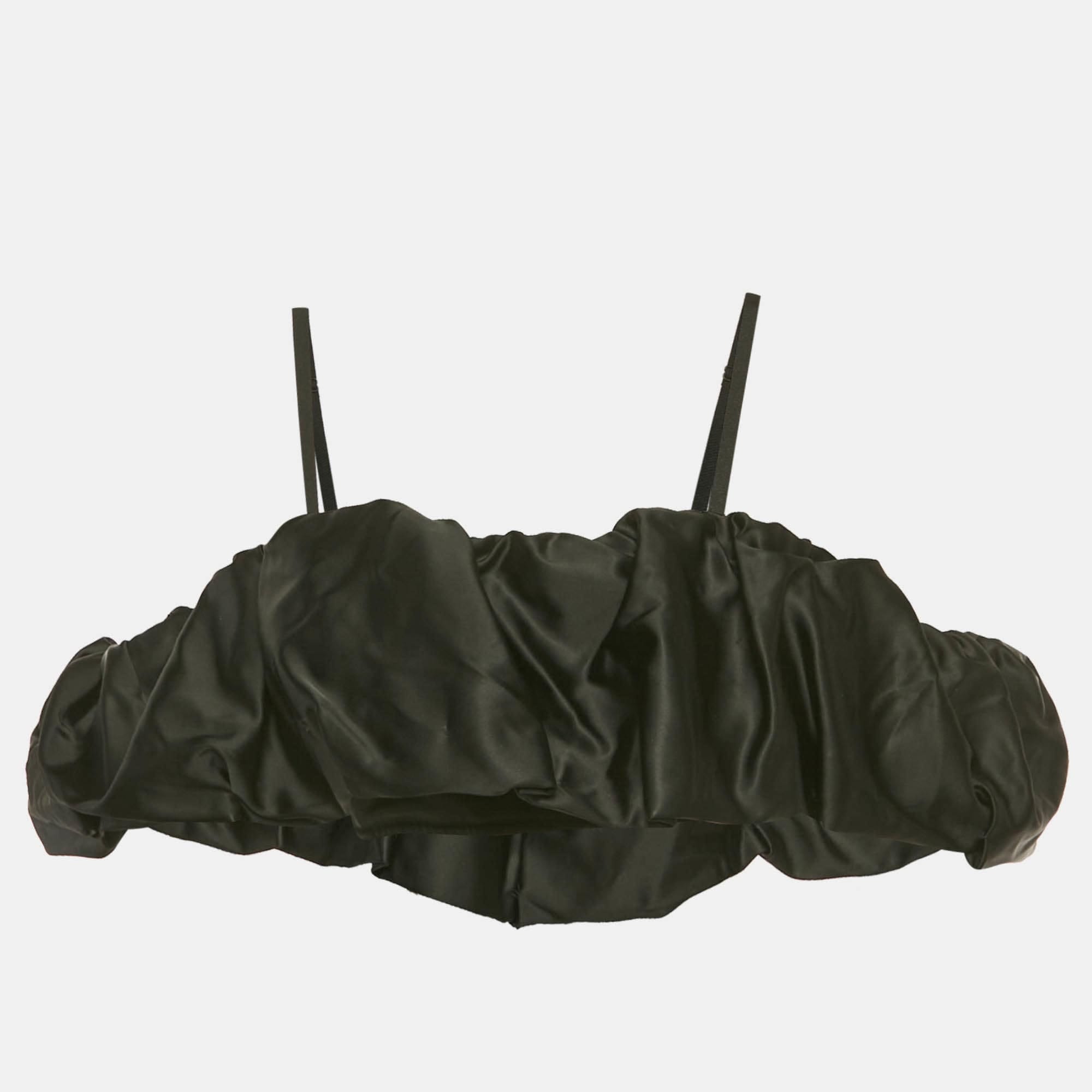 Jonathan Simkhai Black Taffeta Ruffled Leonora Corset Top