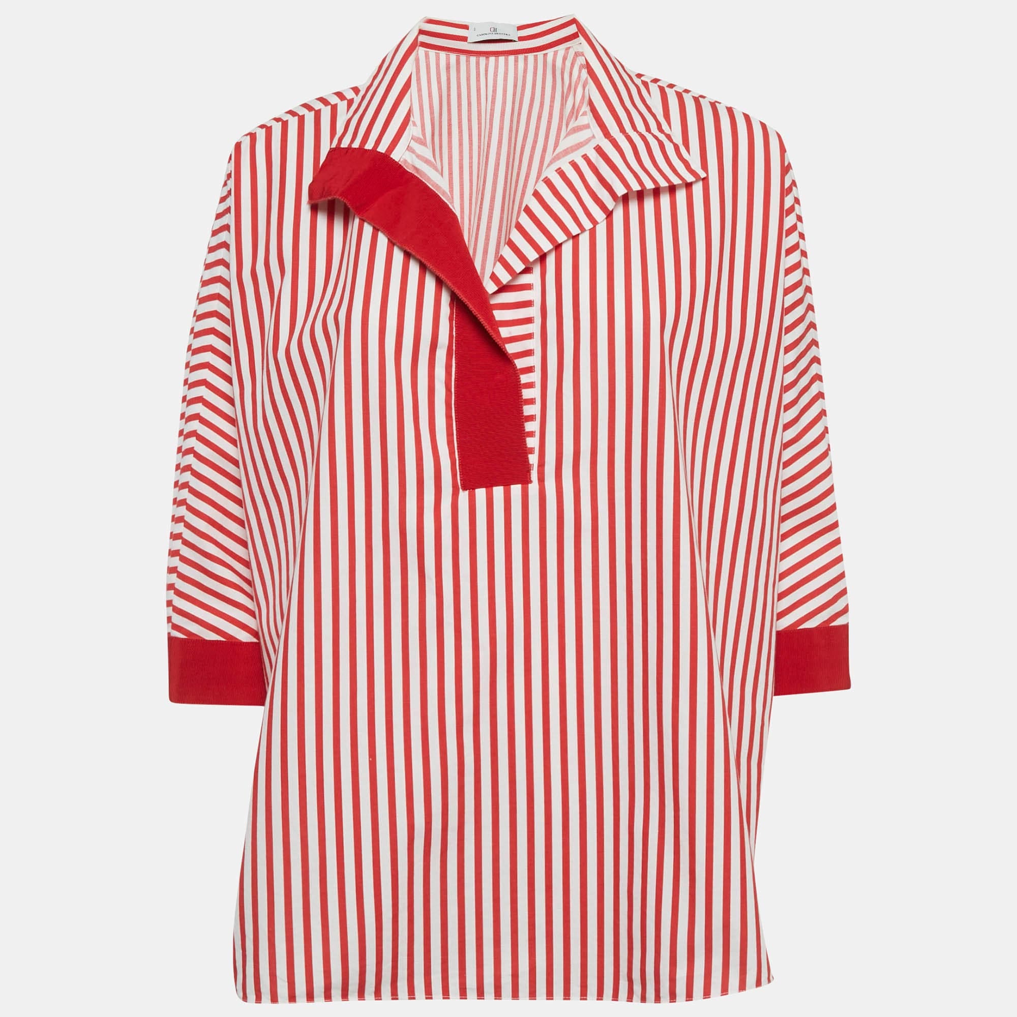 Ch Carolina Herrera Red Striped Cotton Oversized Top