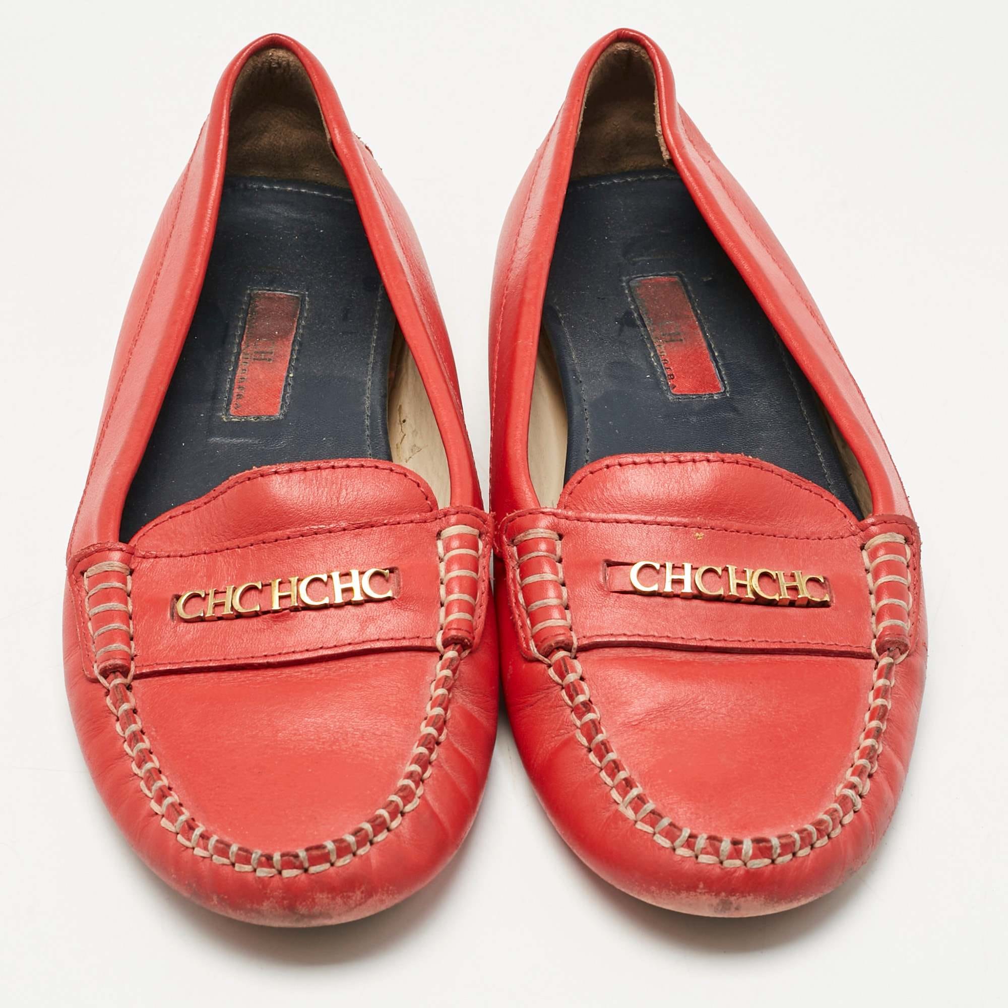 Ch Carolina Herrera Red Leather Slip On Loafers