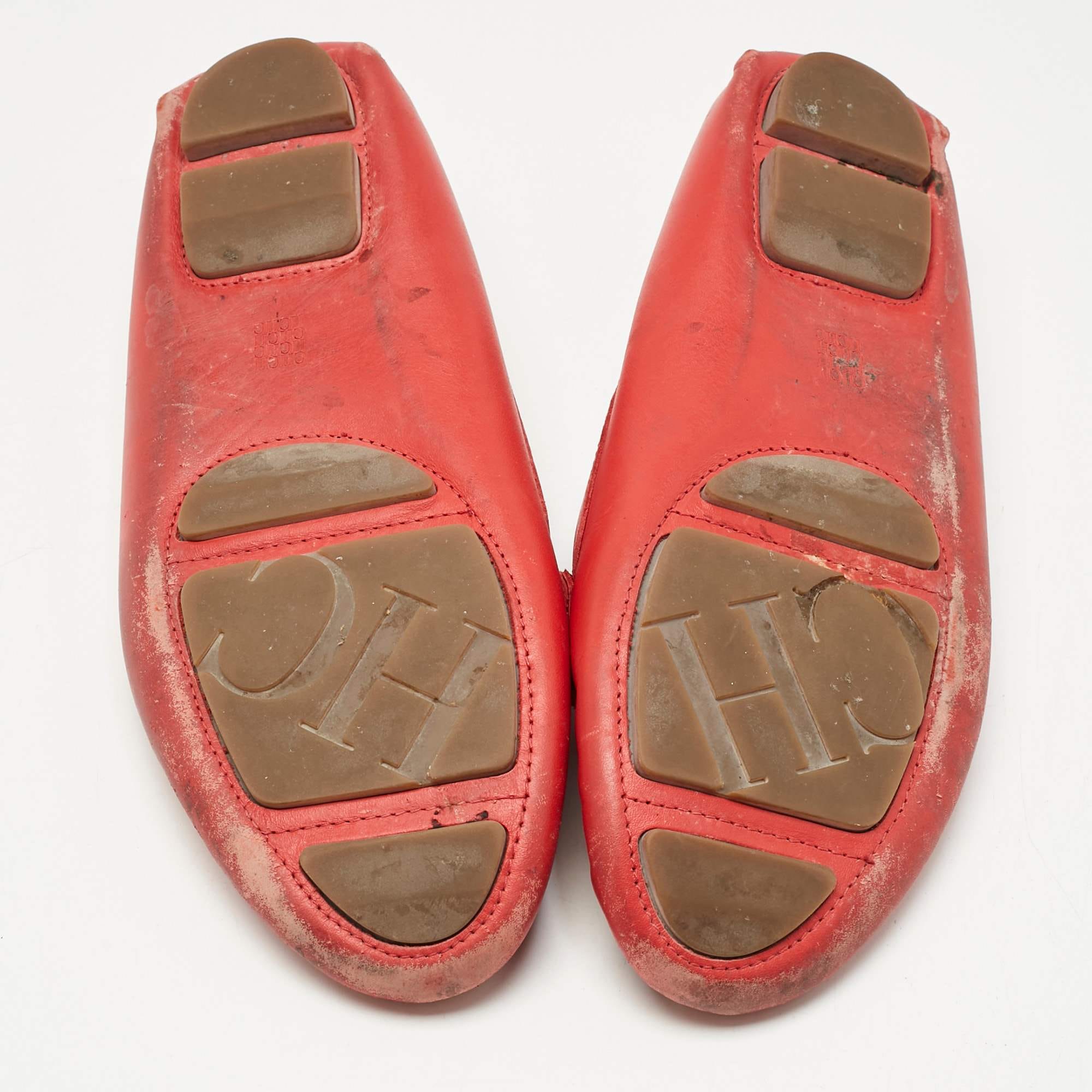 Ch Carolina Herrera Red Leather Slip On Loafers