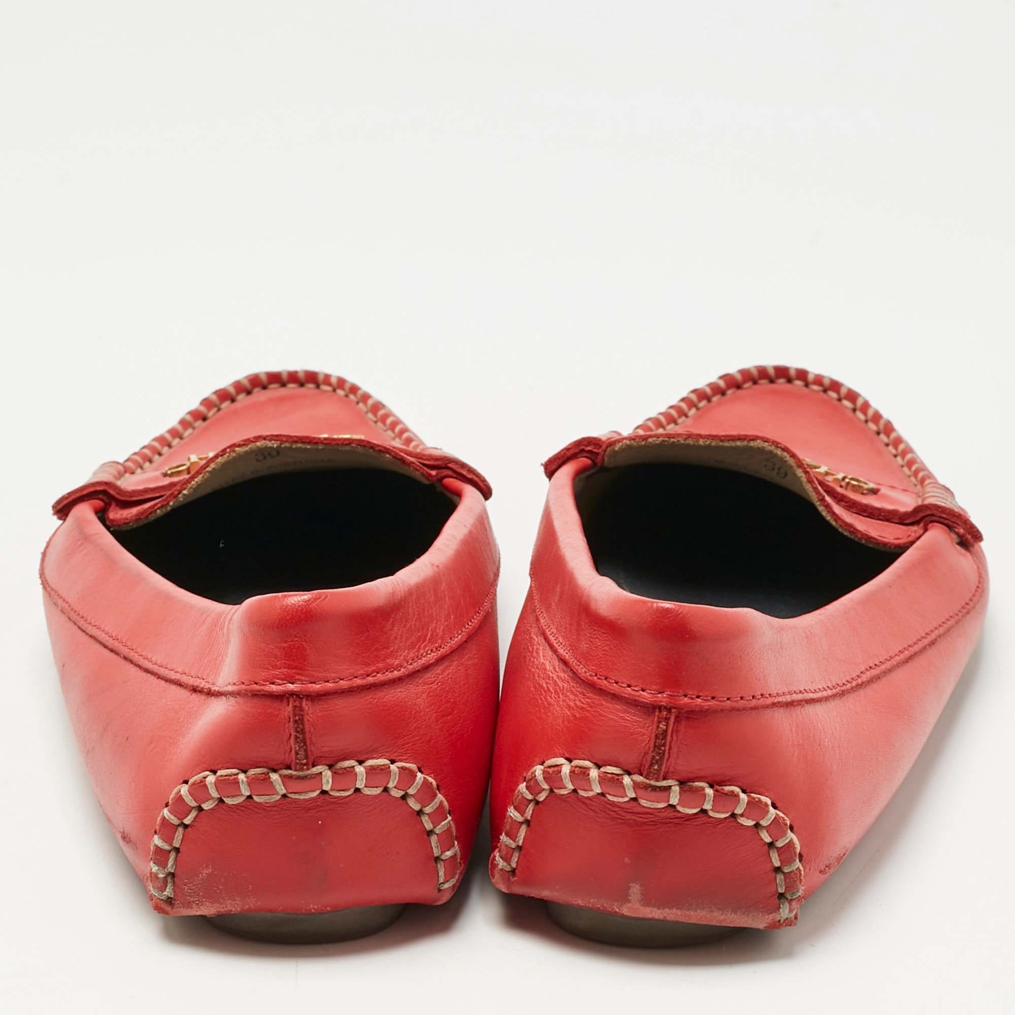 Ch Carolina Herrera Red Leather Slip On Loafers