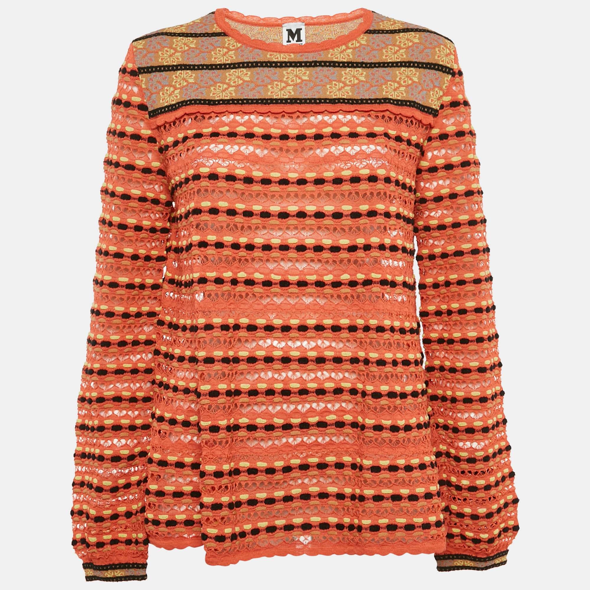 M Missoni Multicolor Patterned Knit Long Sleeve Top
