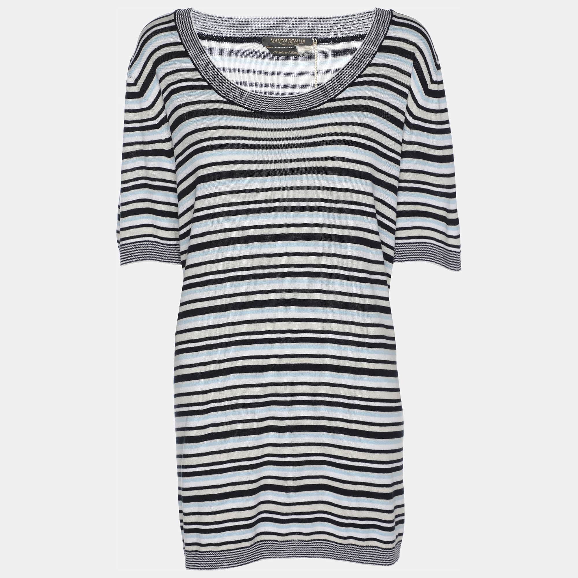 Marina Rinaldi Multicolor Stripe Stretch Knit Top