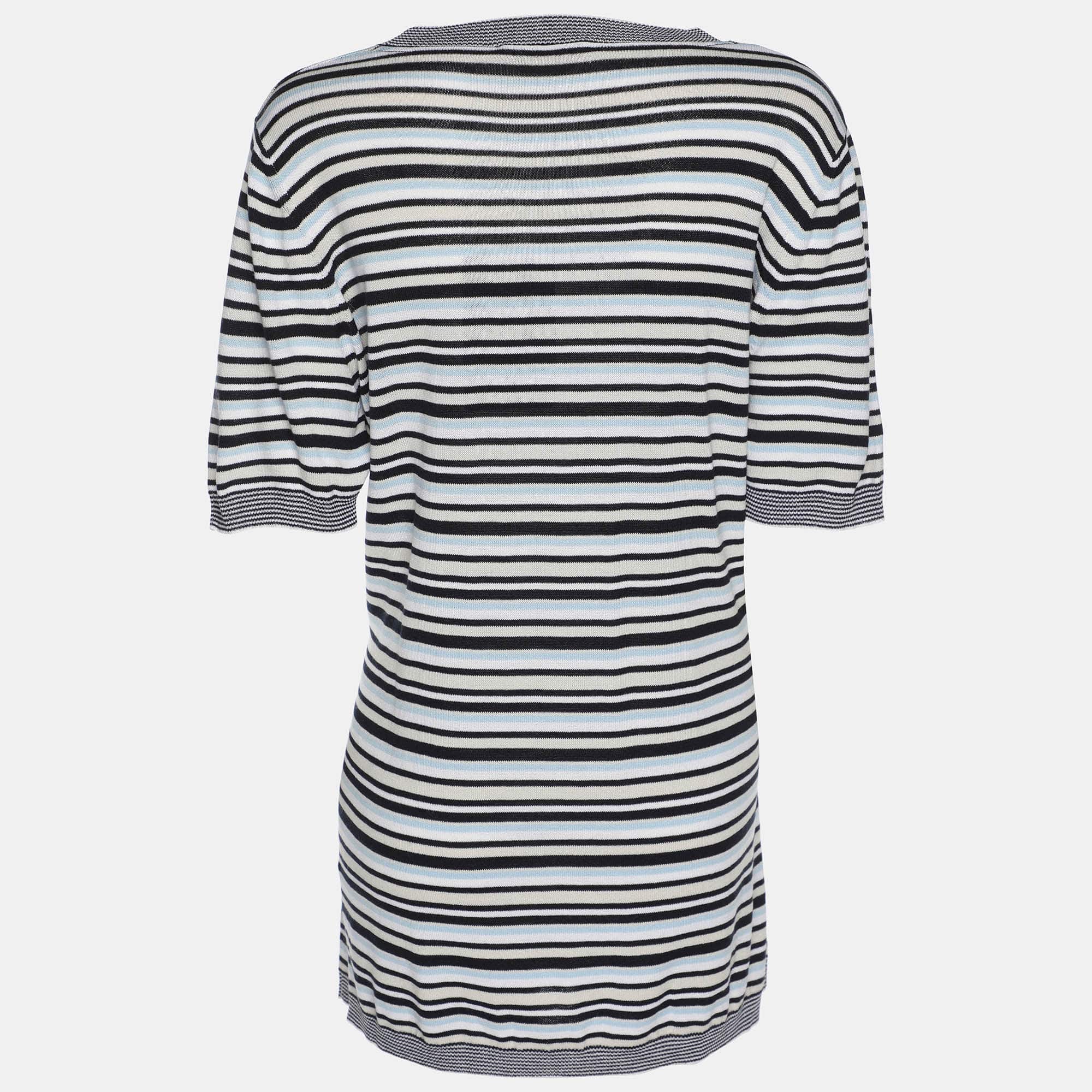 Marina Rinaldi Multicolor Stripe Stretch Knit Top