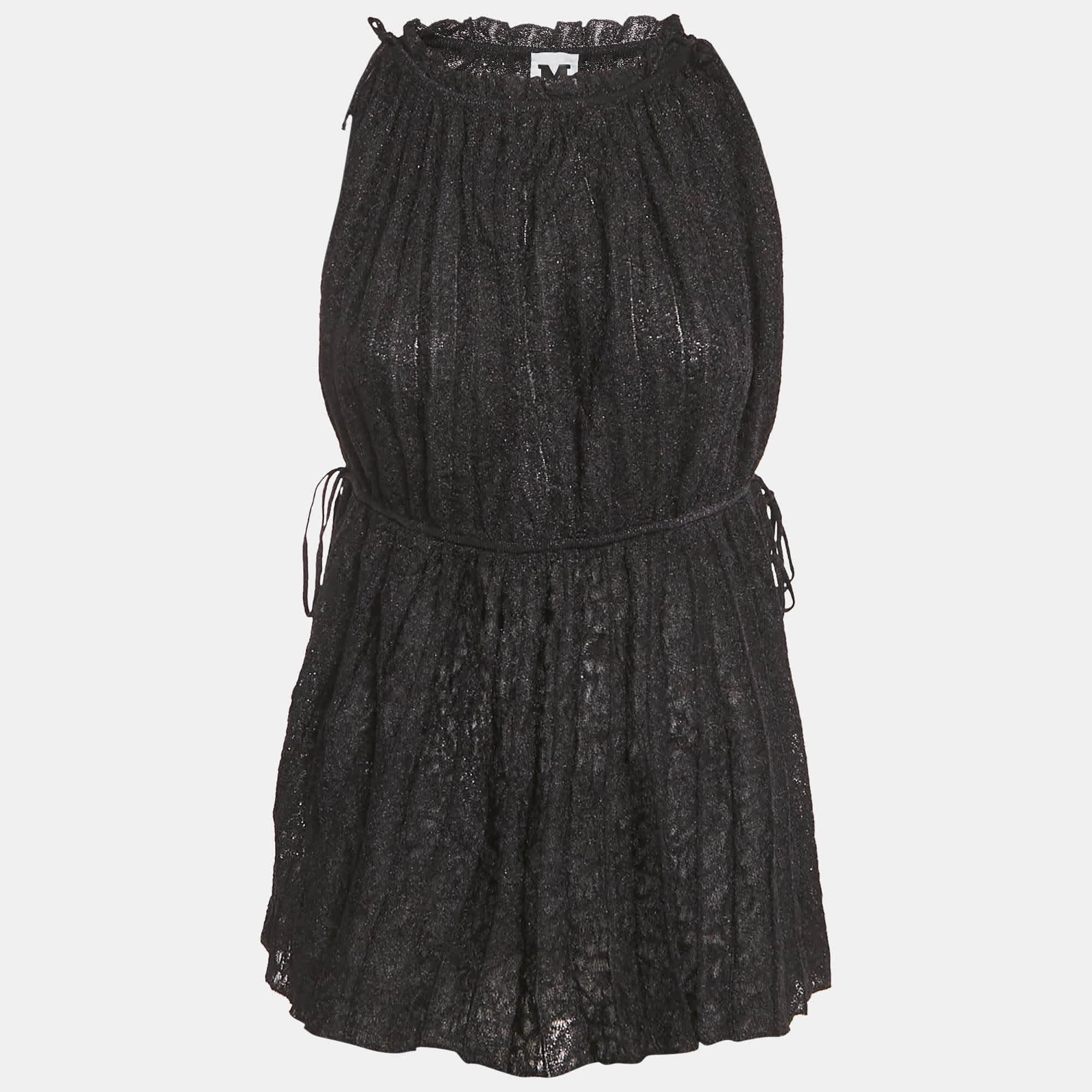 M Missoni Black Lurex Knit Gathered Sleeveless Top
