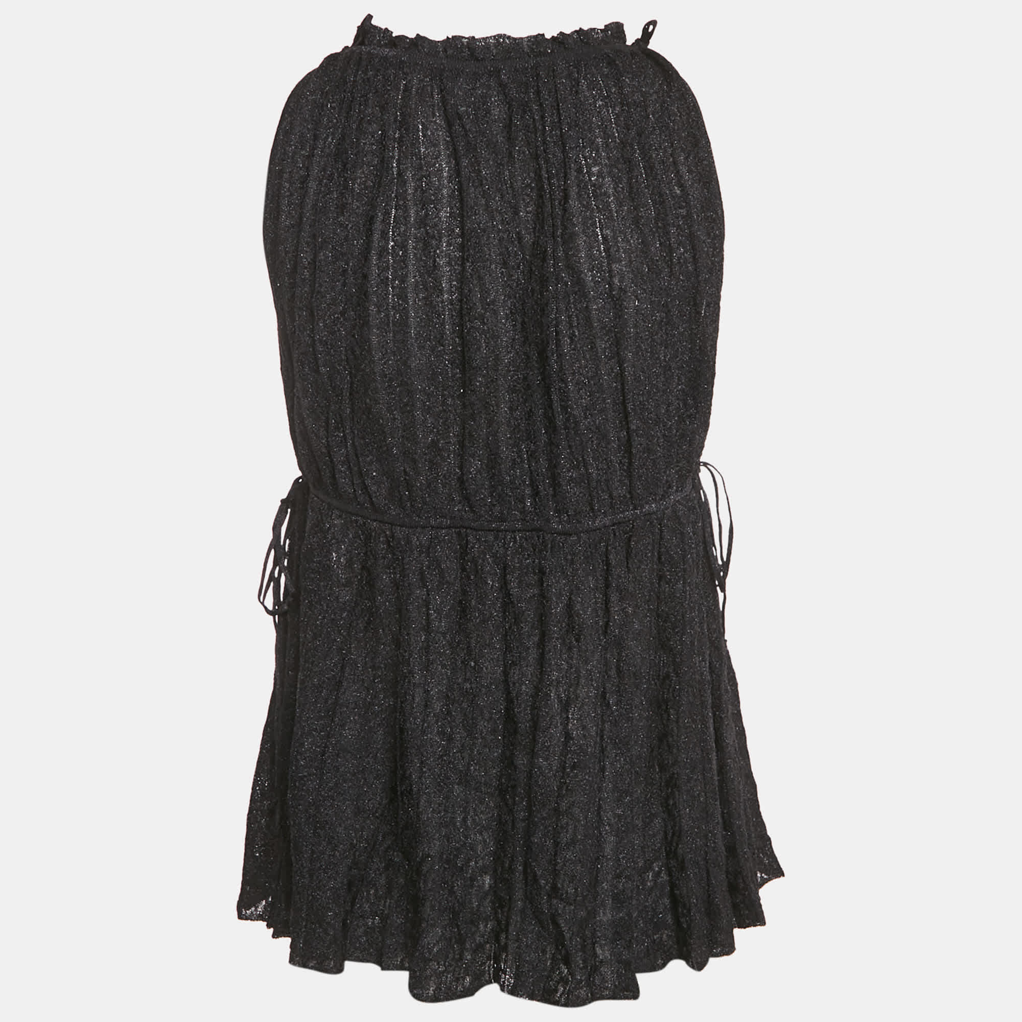 M Missoni Black Lurex Knit Gathered Sleeveless Top