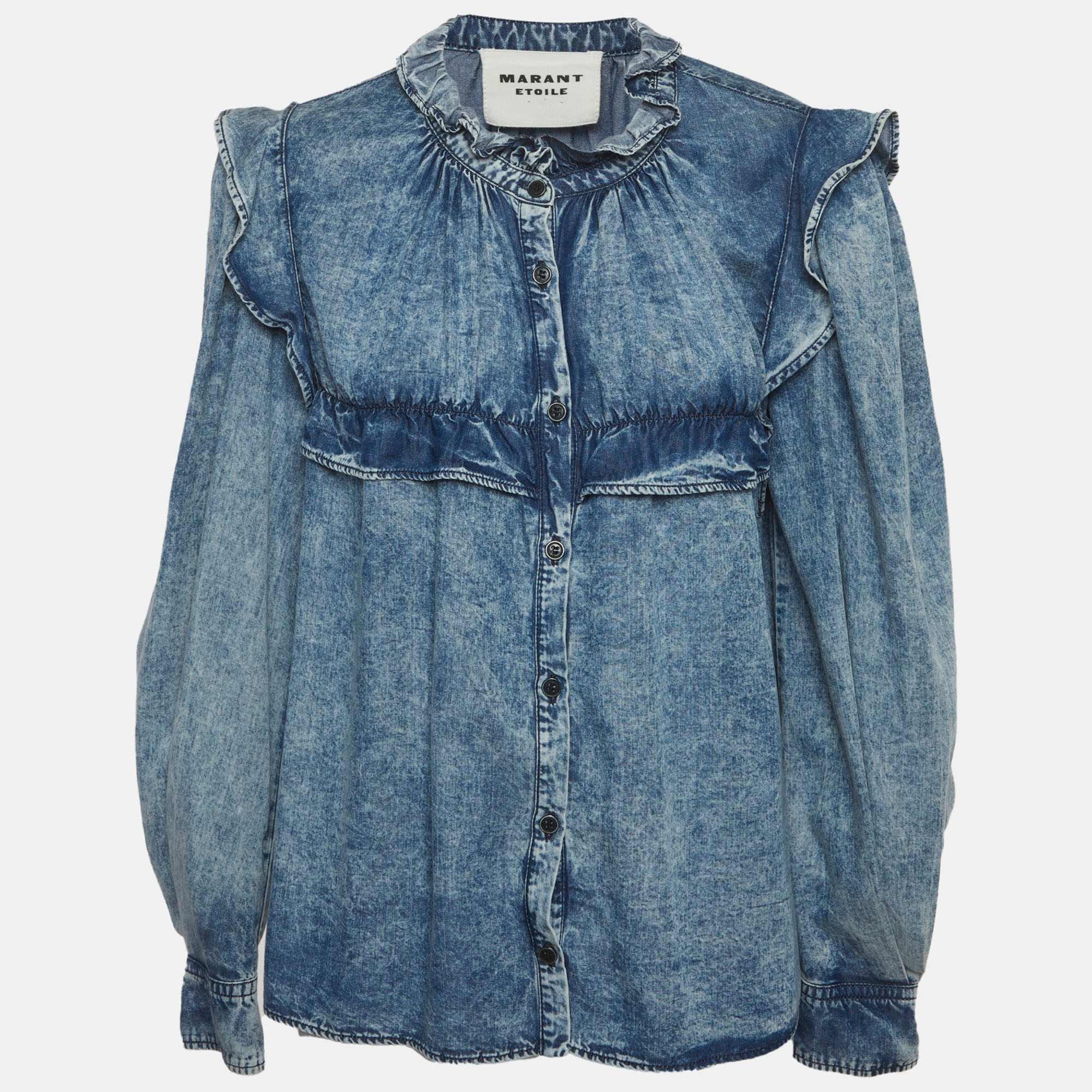 Isabel Marant Etoile Blue Chambray Ruffle Top