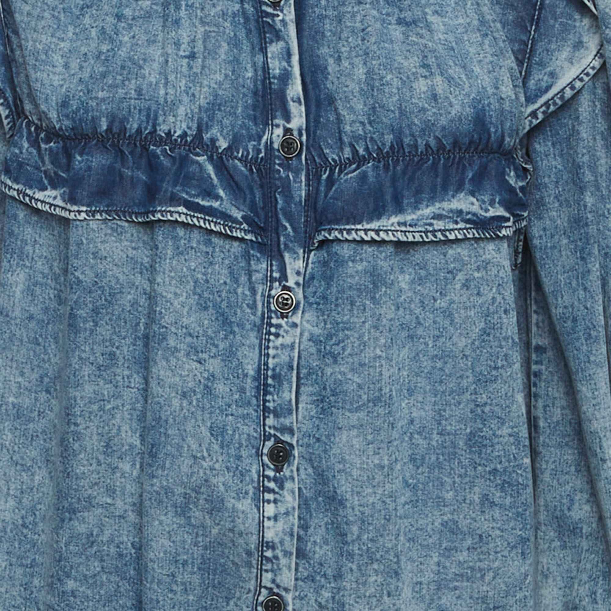 Isabel Marant Etoile Blue Chambray Ruffle Top