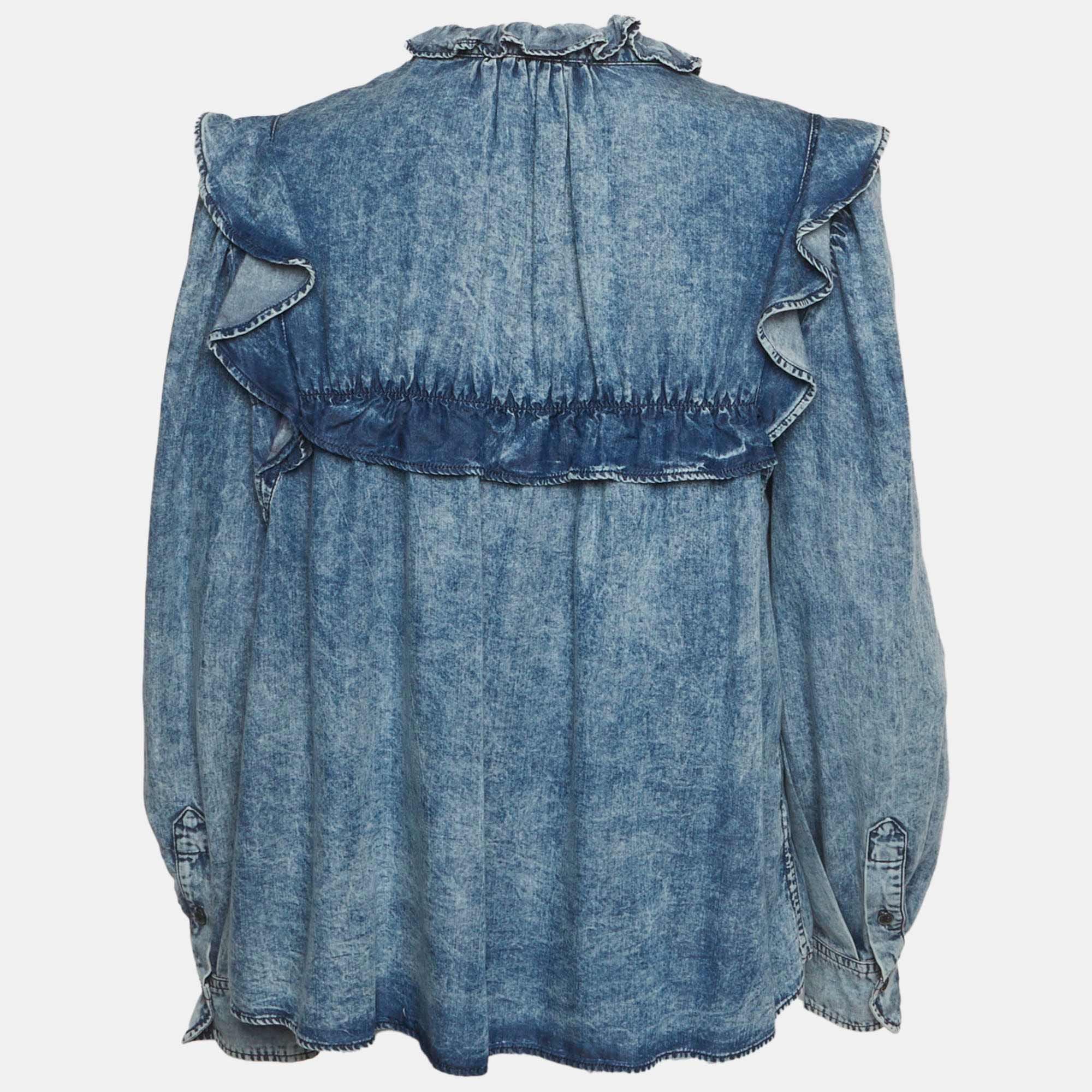 Isabel Marant Etoile Blue Chambray Ruffle Top