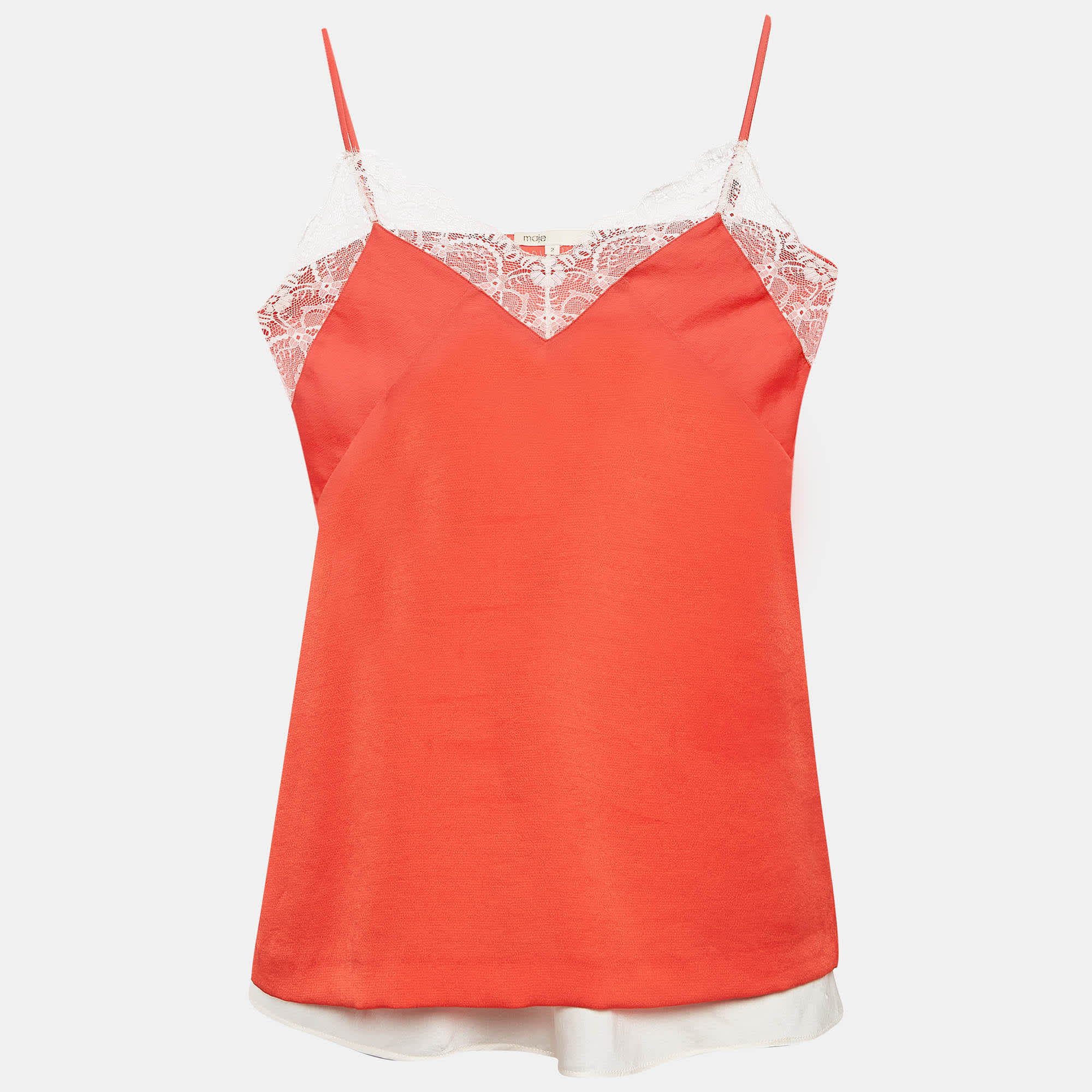 WHITE* Maje Orange/white Crepe And Satin Lace Trim Camisole Top Set Of 2