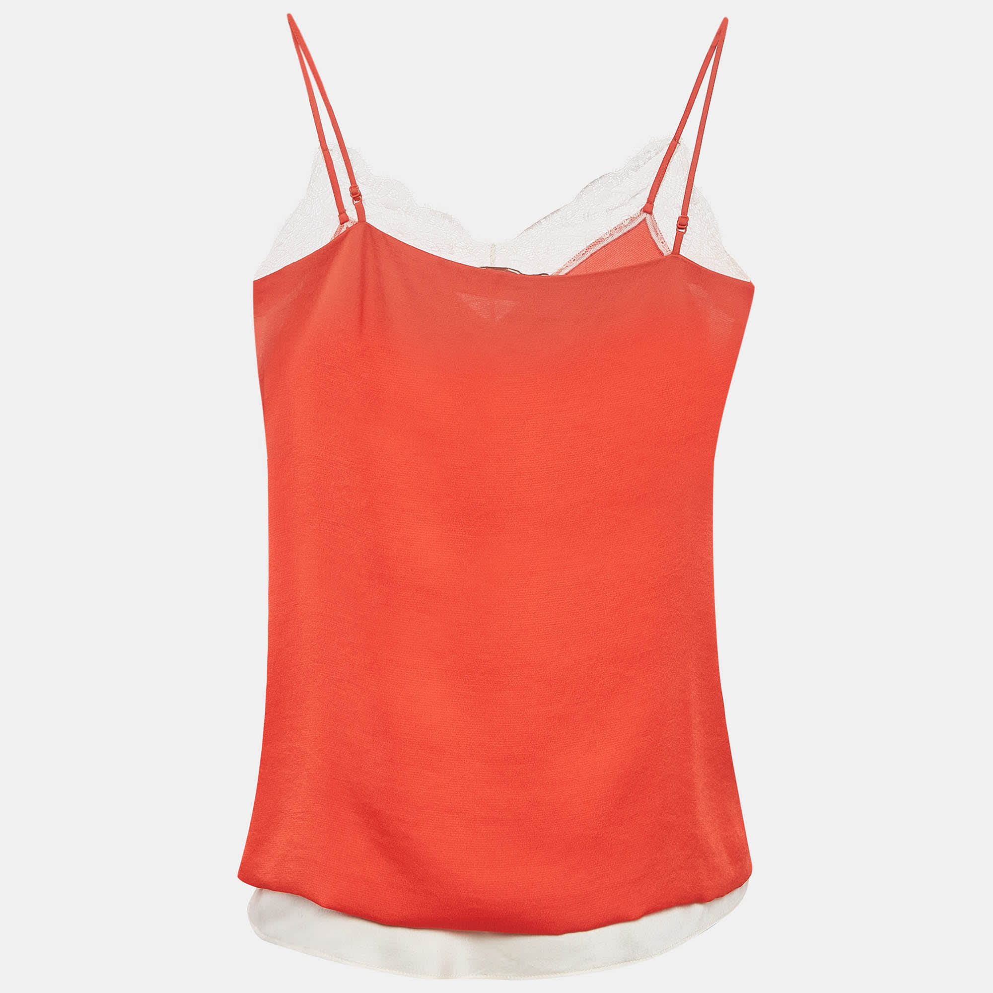 WHITE* Maje Orange/white Crepe And Satin Lace Trim Camisole Top Set Of 2