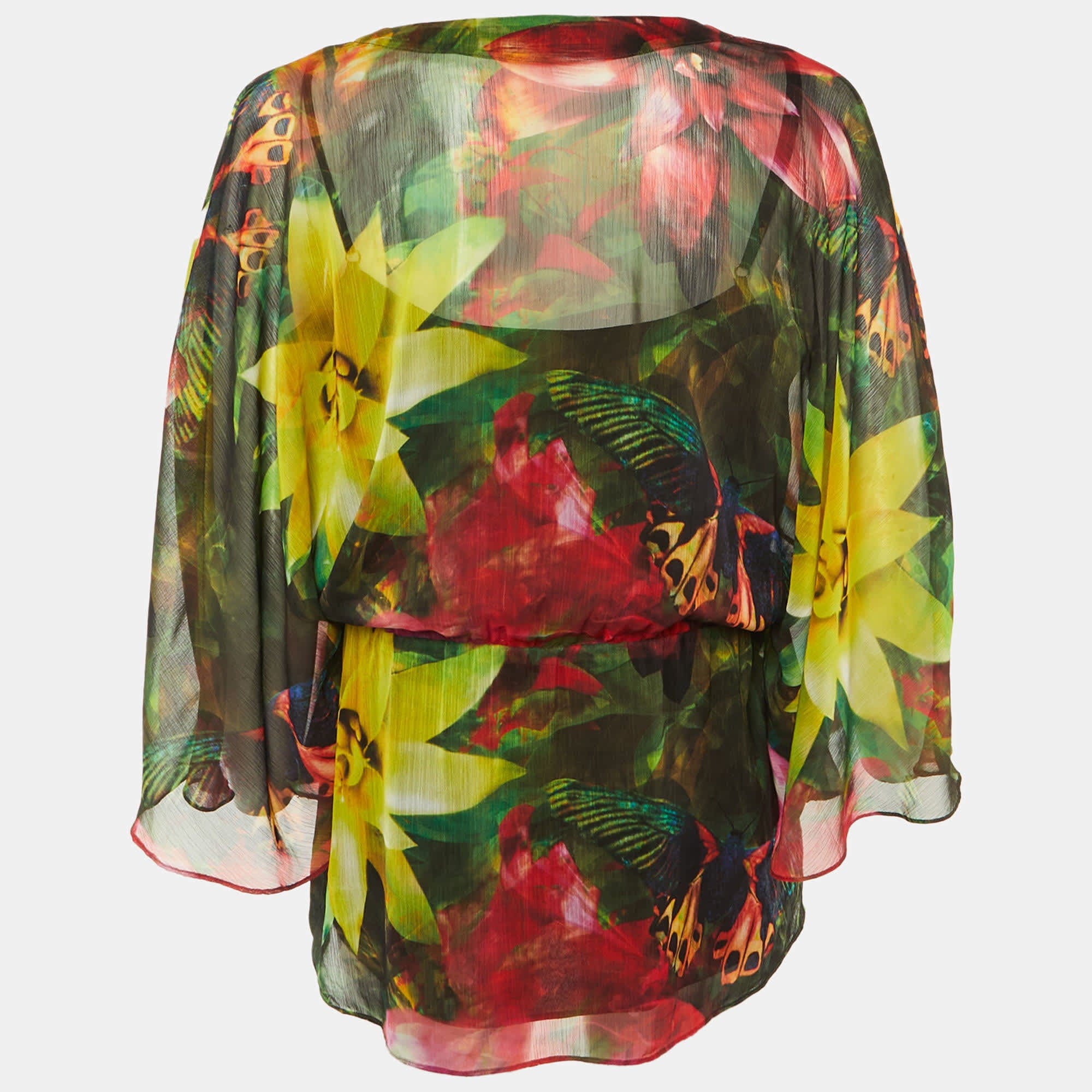 BUTTERFLY Multicolor Floral Butterfly Print Crepe Top
