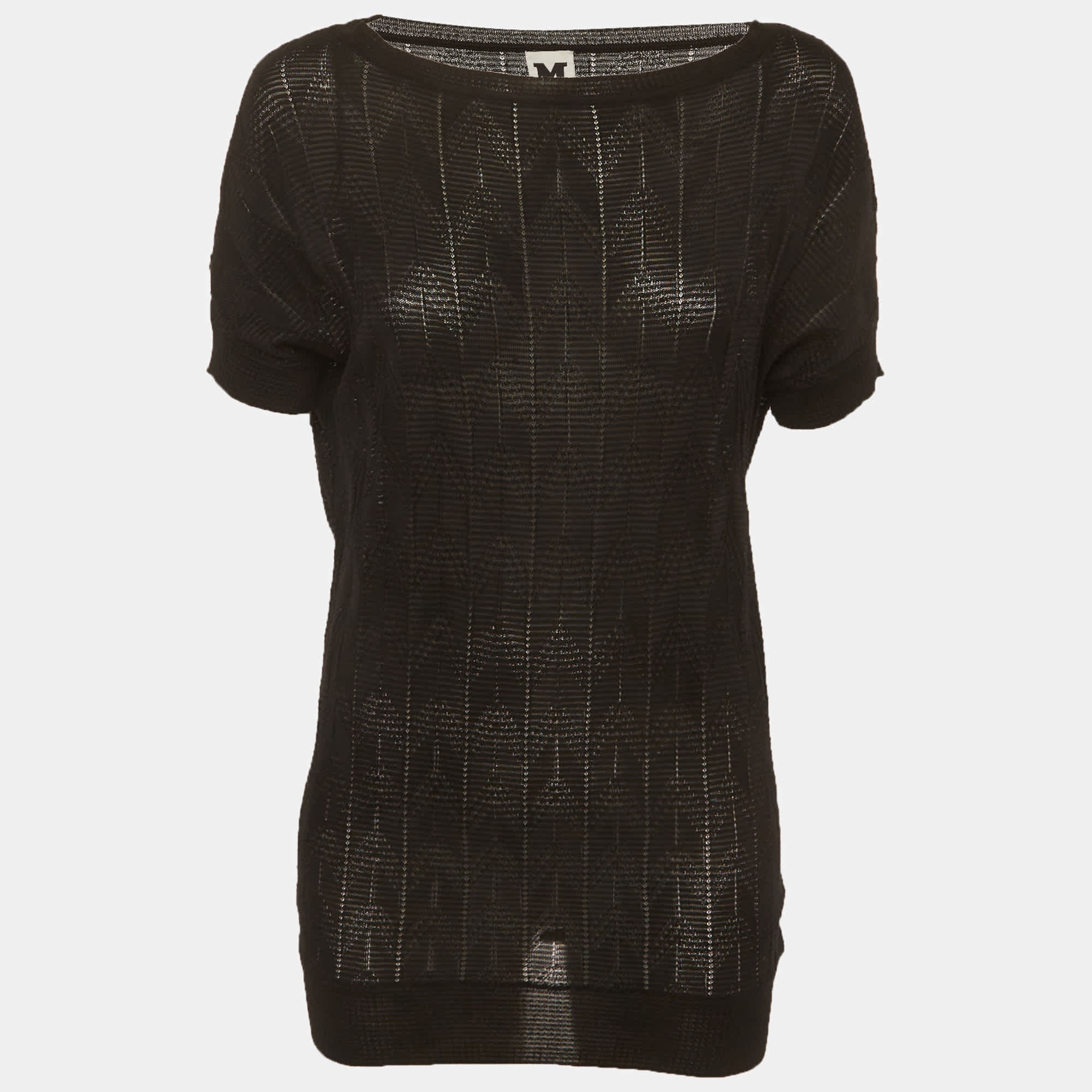 M Missoni Black Jacquard Knit Mesh Short Sleeve Top