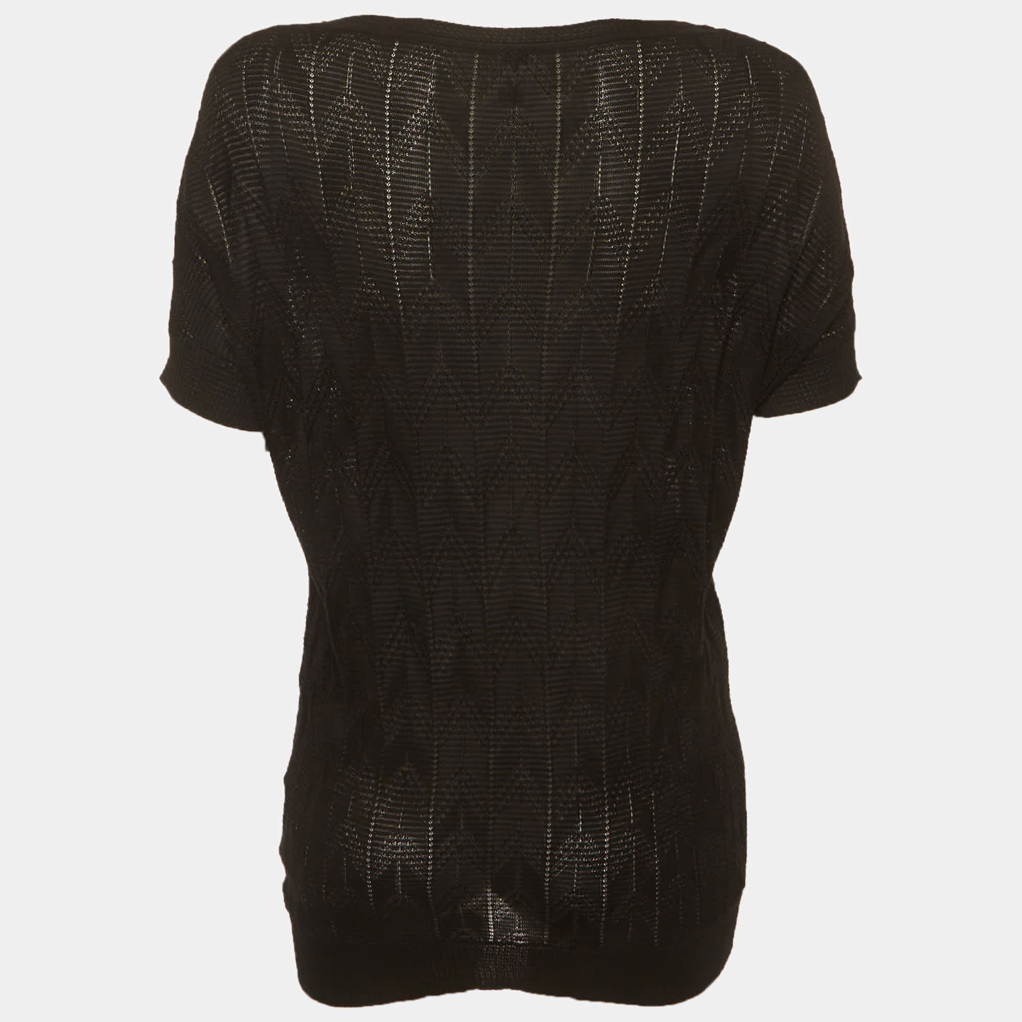 M Missoni Black Jacquard Knit Mesh Short Sleeve Top