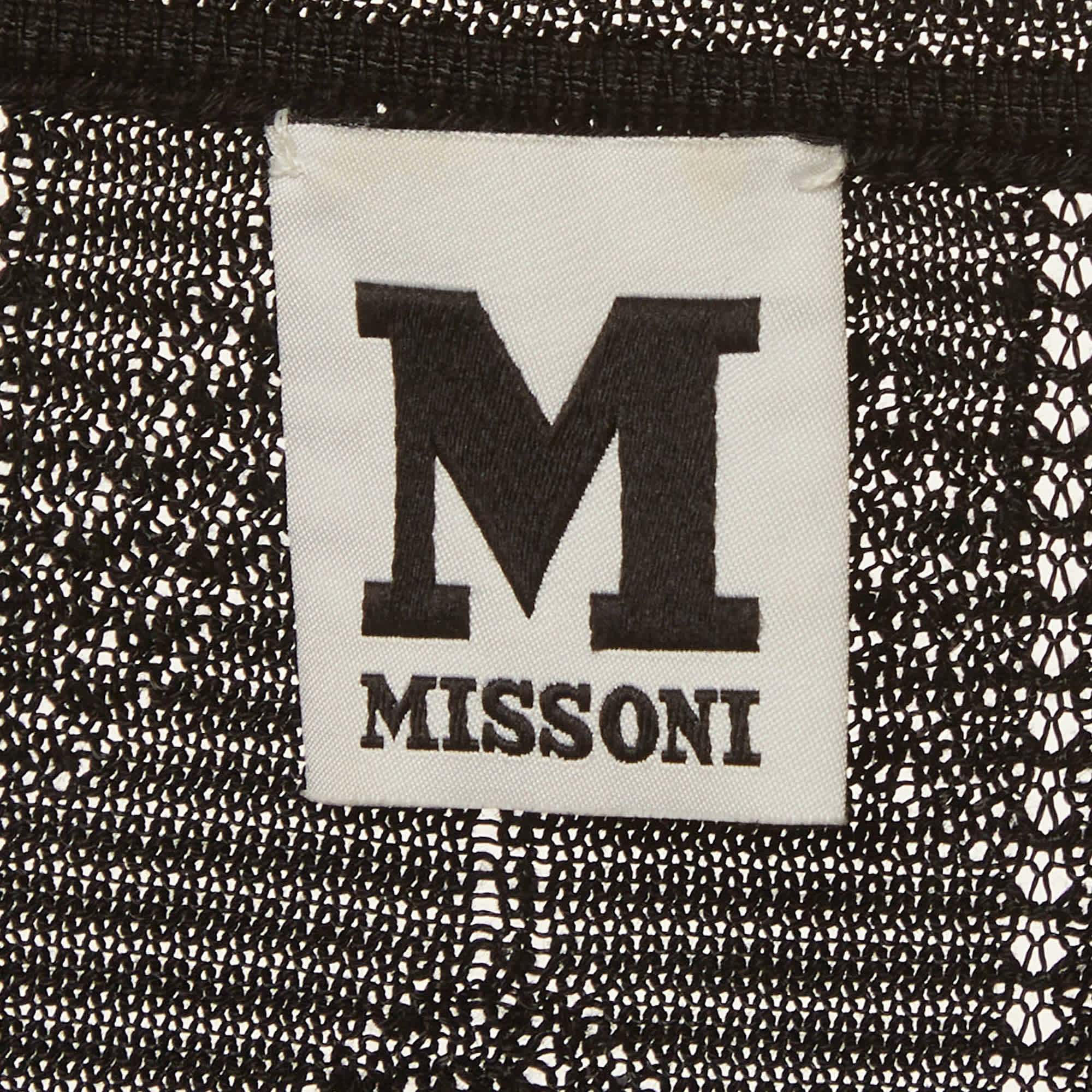 M Missoni Black Jacquard Knit Mesh Short Sleeve Top