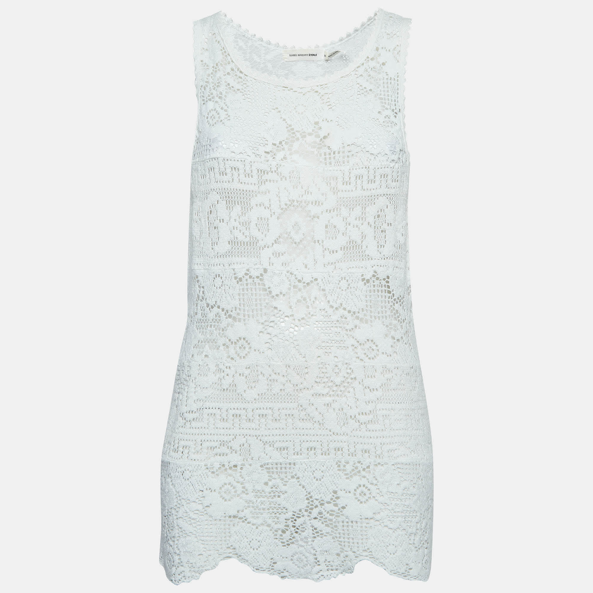 White Patterned Lace Sleeveless Top