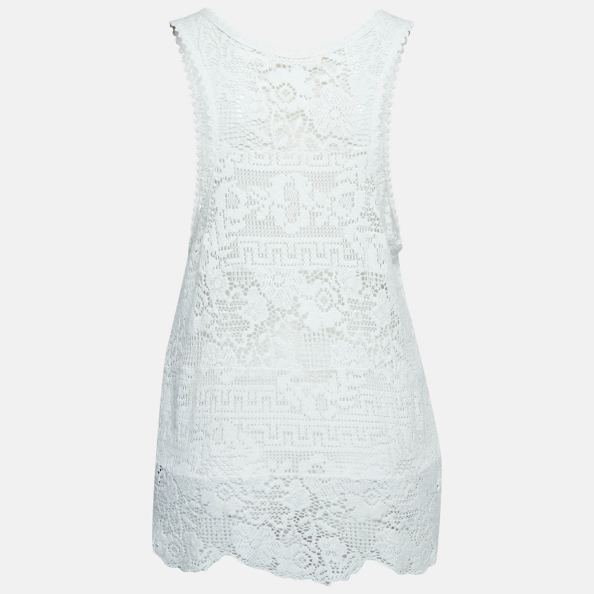 White Patterned Lace Sleeveless Top