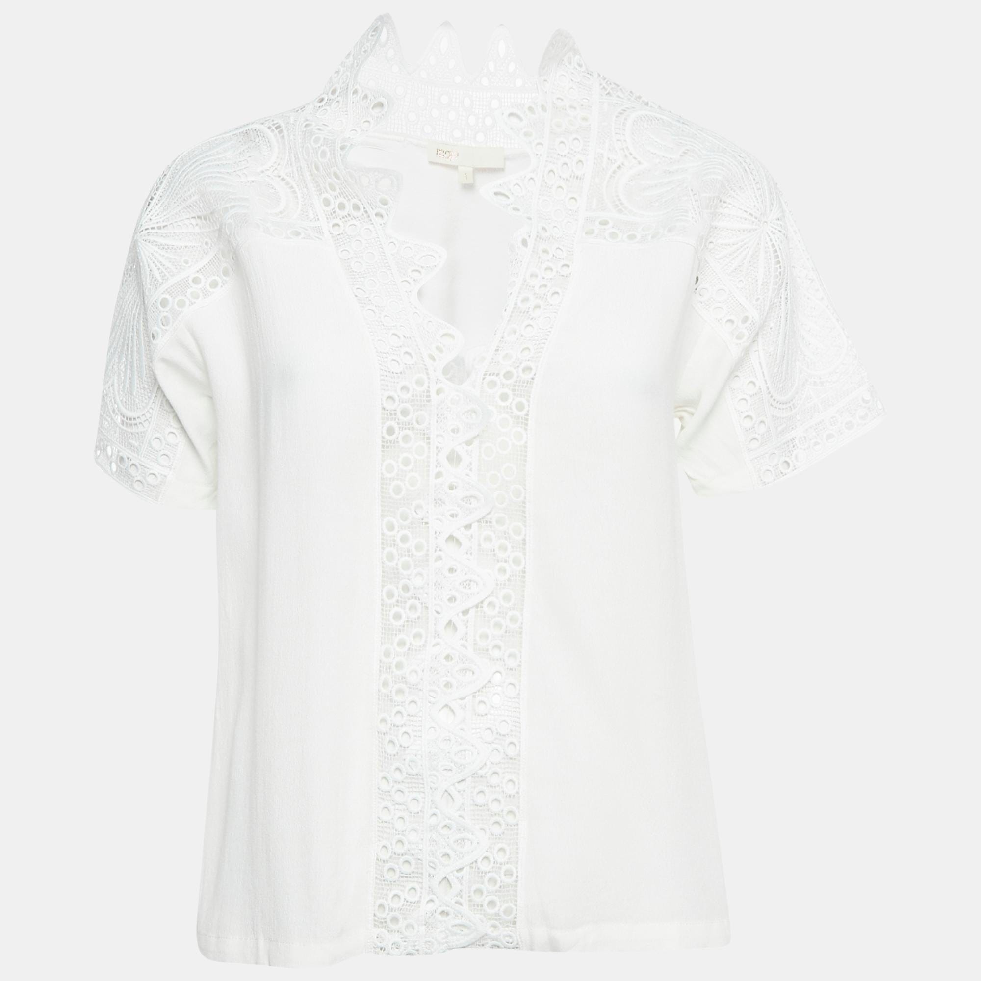 White Lace Trim Chiffon Top