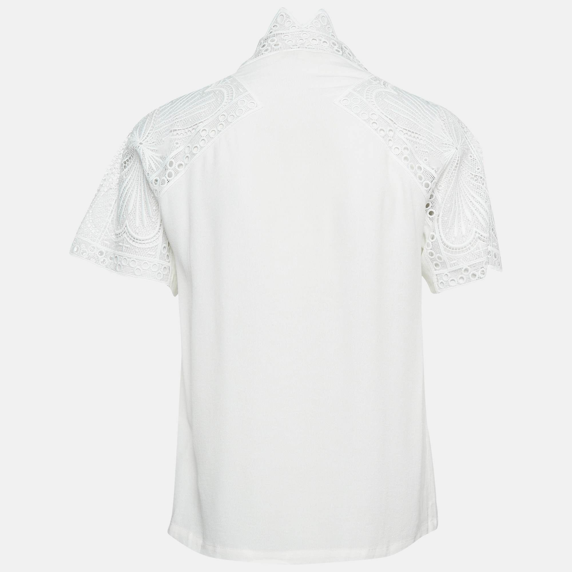 White Lace Trim Chiffon Top