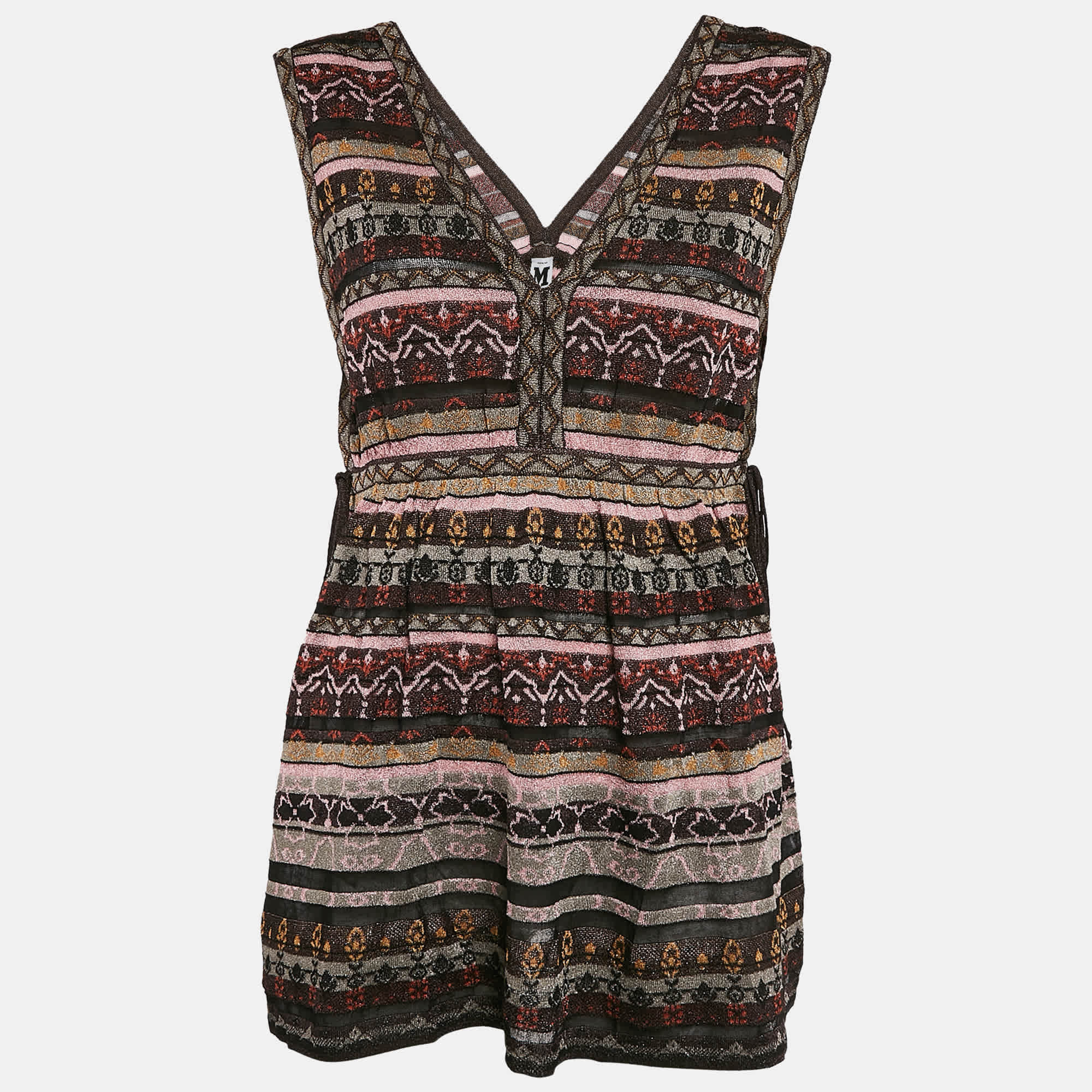 M Missoni Multicolor Patterned Lurex Knit V - Neck Top