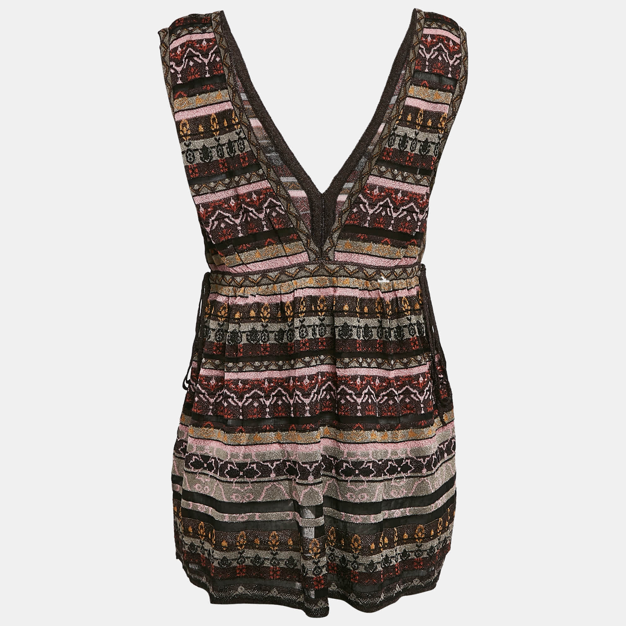 M Missoni Multicolor Patterned Lurex Knit V - Neck Top
