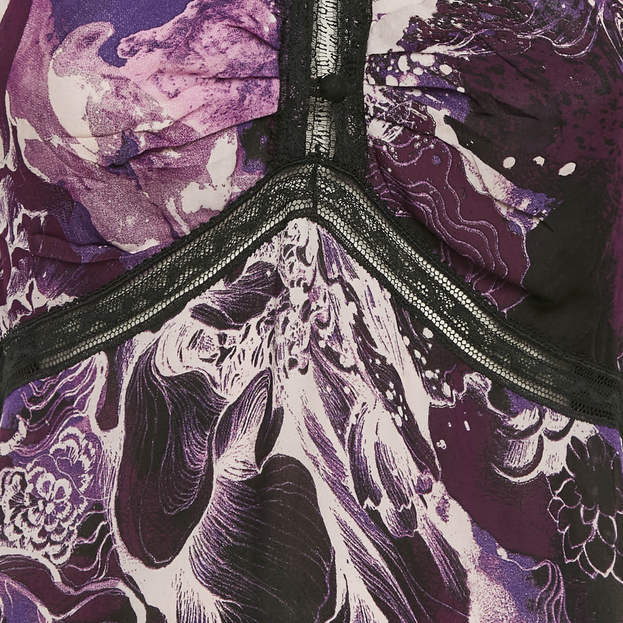 Purple/multicolor Printed Lace Trim Detail Top