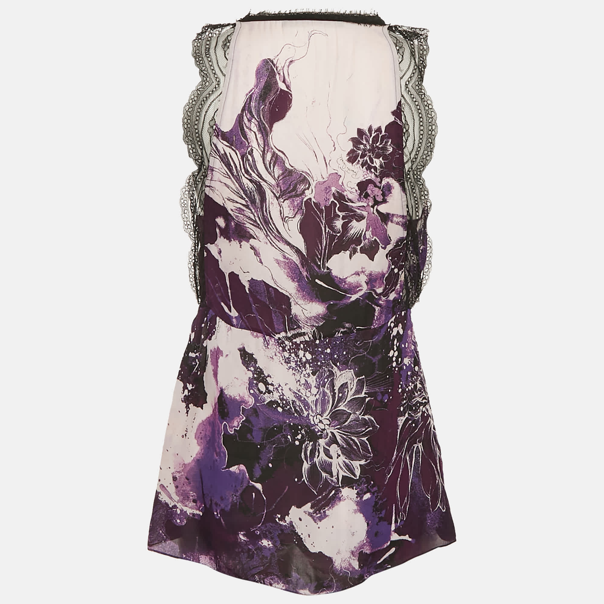 Purple/multicolor Printed Lace Trim Detail Top