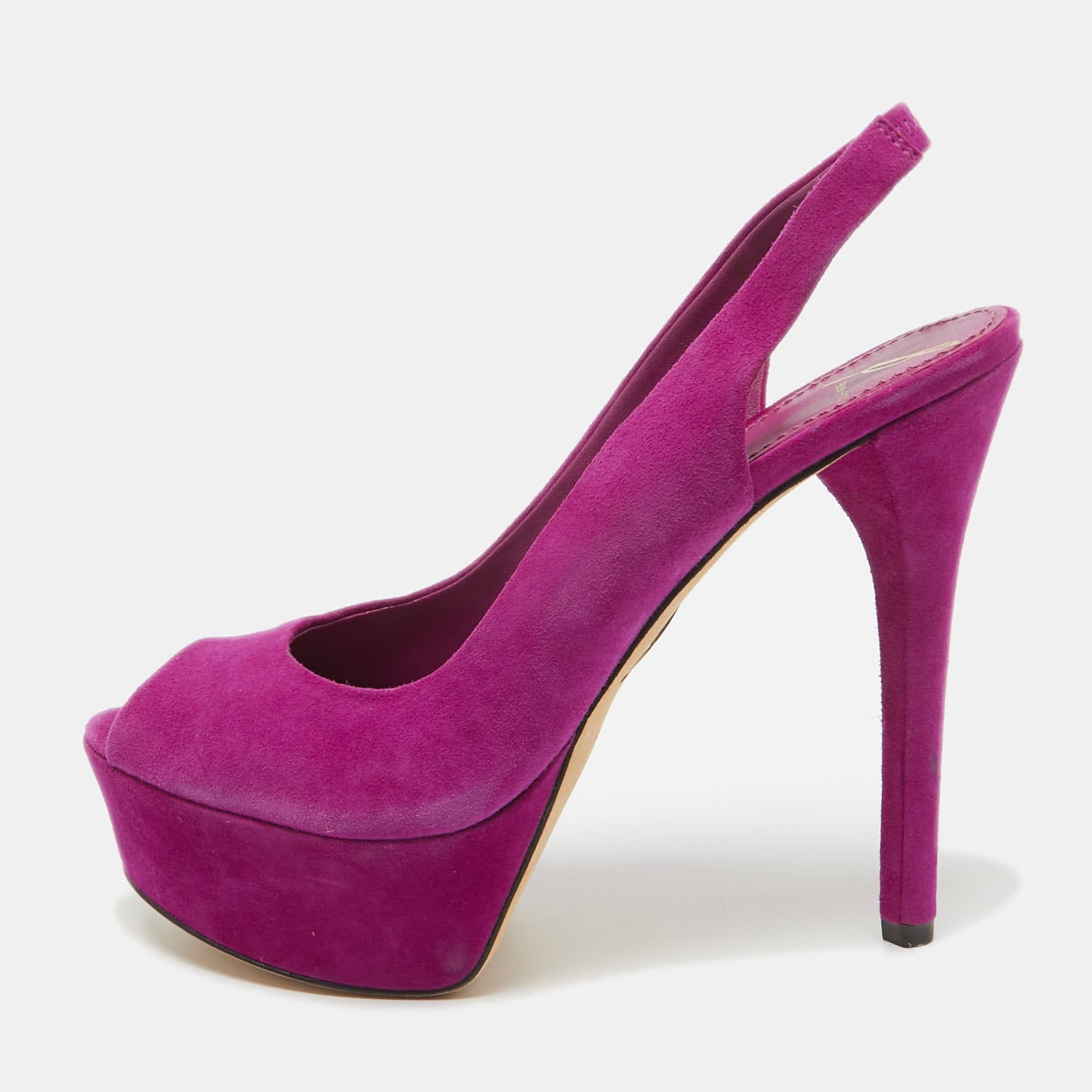 Brian Atwood Pink Suede Peep Toe Platform Slingback Sandals