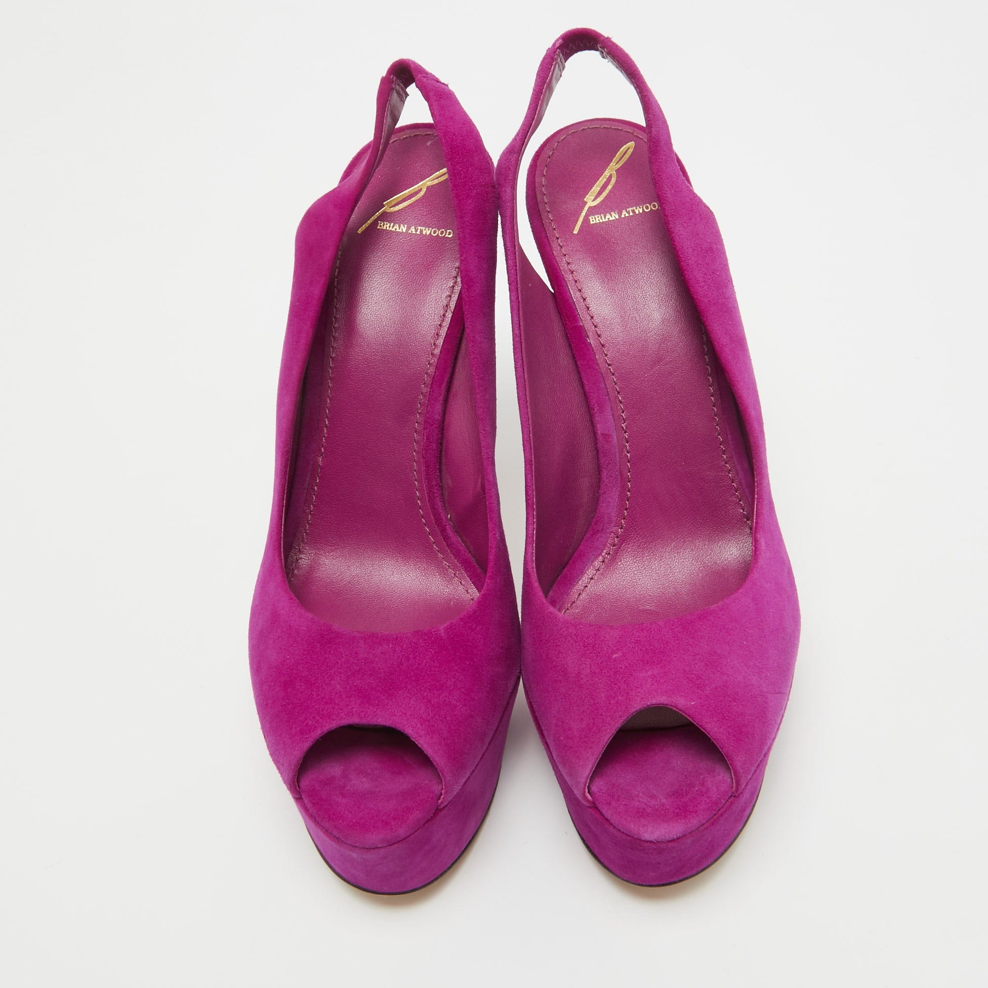 Brian Atwood Pink Suede Peep Toe Platform Slingback Sandals