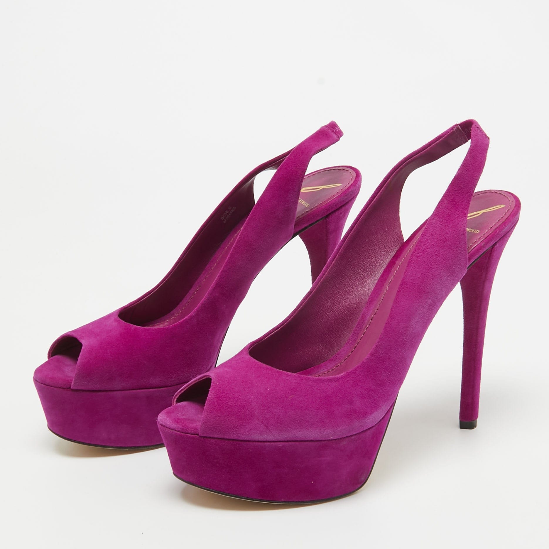 Brian Atwood Pink Suede Peep Toe Platform Slingback Sandals