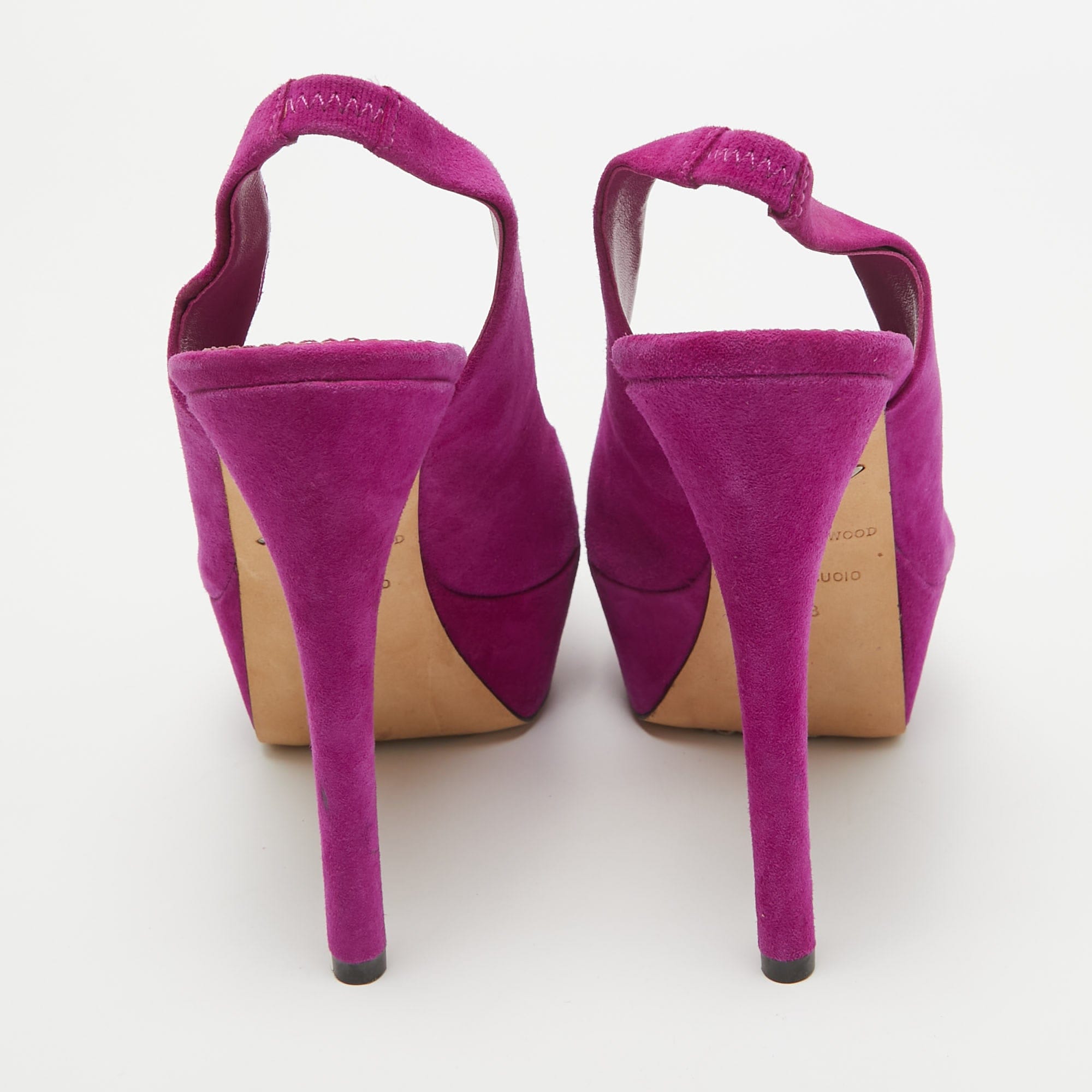 Brian Atwood Pink Suede Peep Toe Platform Slingback Sandals