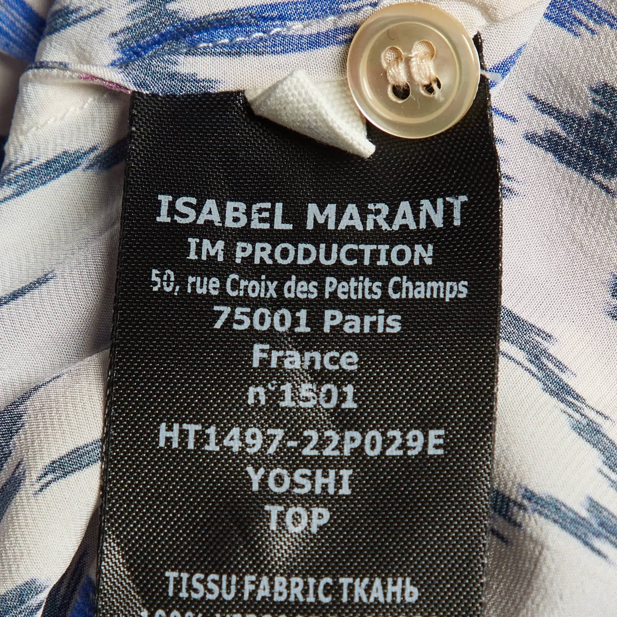 Isabel Marant Etoile White Ikat Print Crepe Yoshi High Neck Top