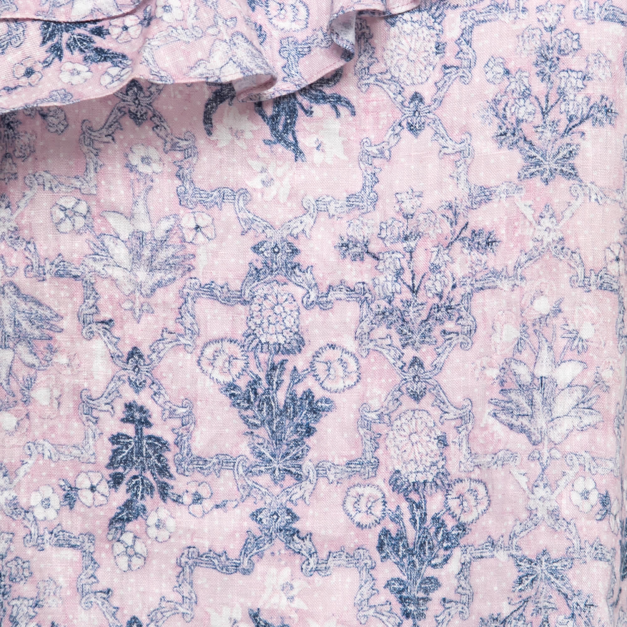 Etoile Pink Printed Linen One - Shoulder Ruffled Top