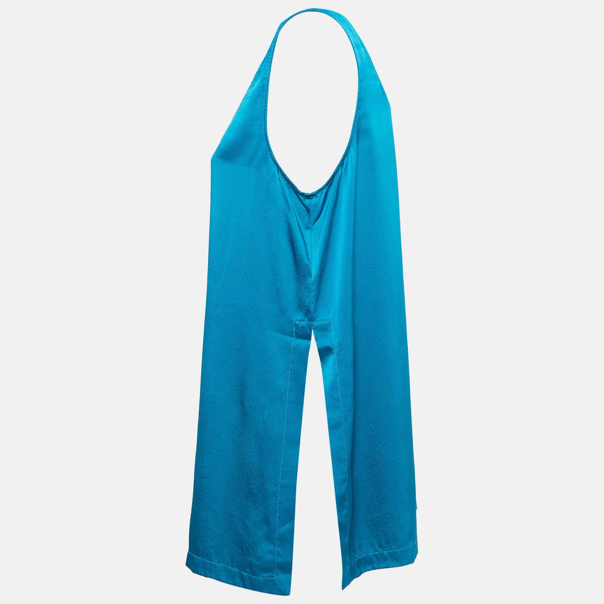 Blue Satin Silk Tie - Up Sleeve Buttoned Top