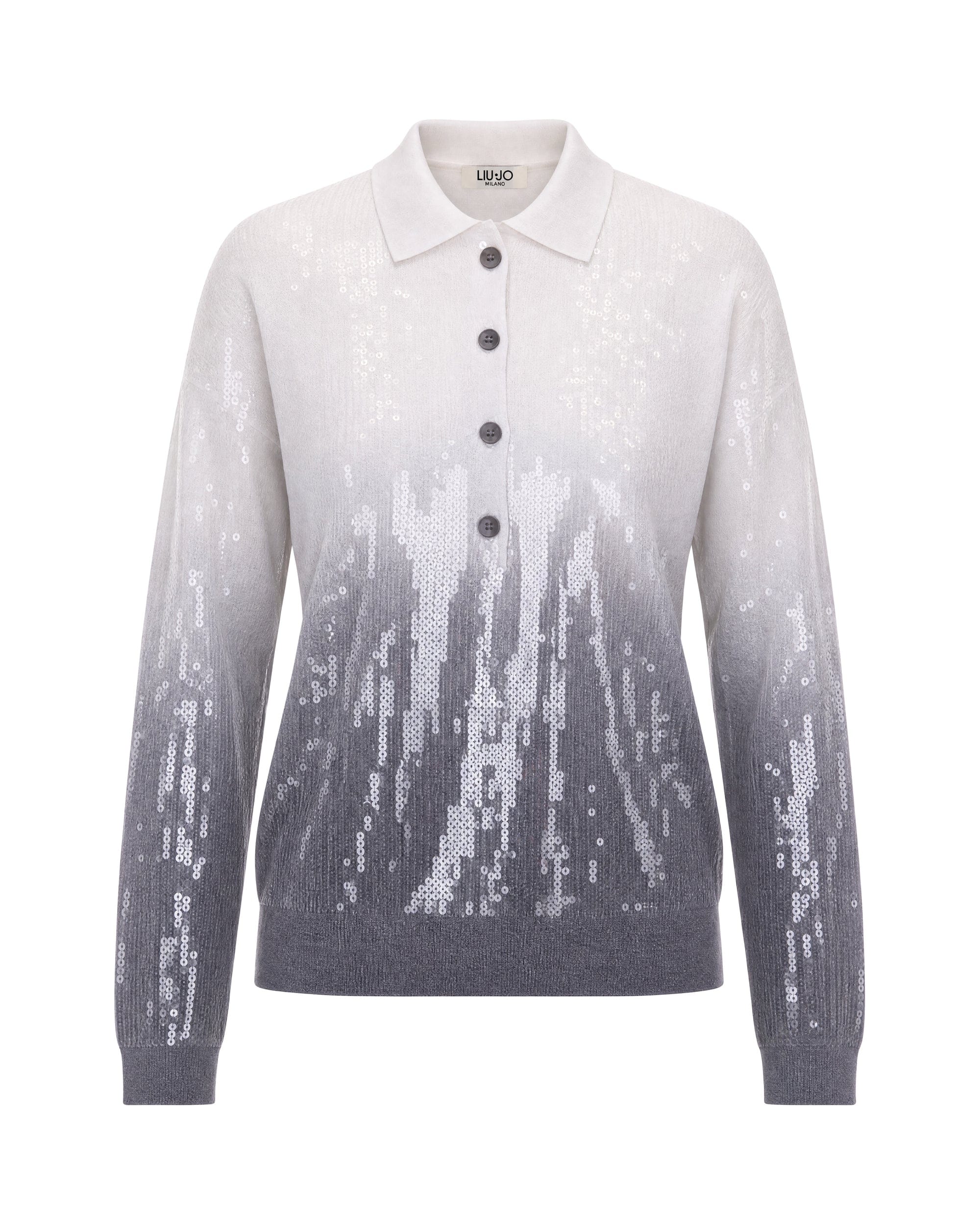 Knit Gradient Sequin - Embellished Knit Polo Sweater
