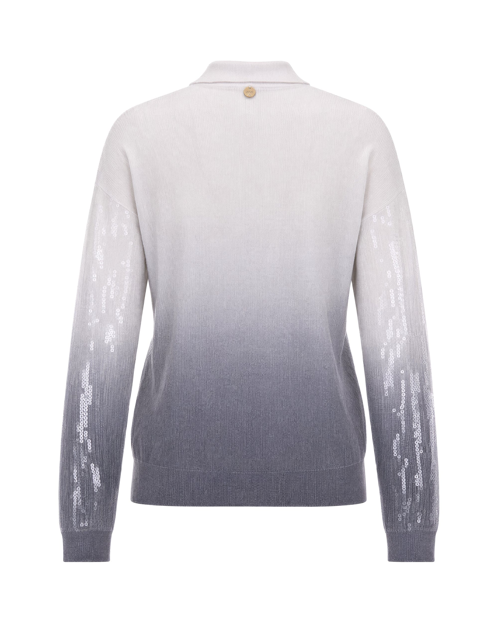 Knit Gradient Sequin - Embellished Knit Polo Sweater