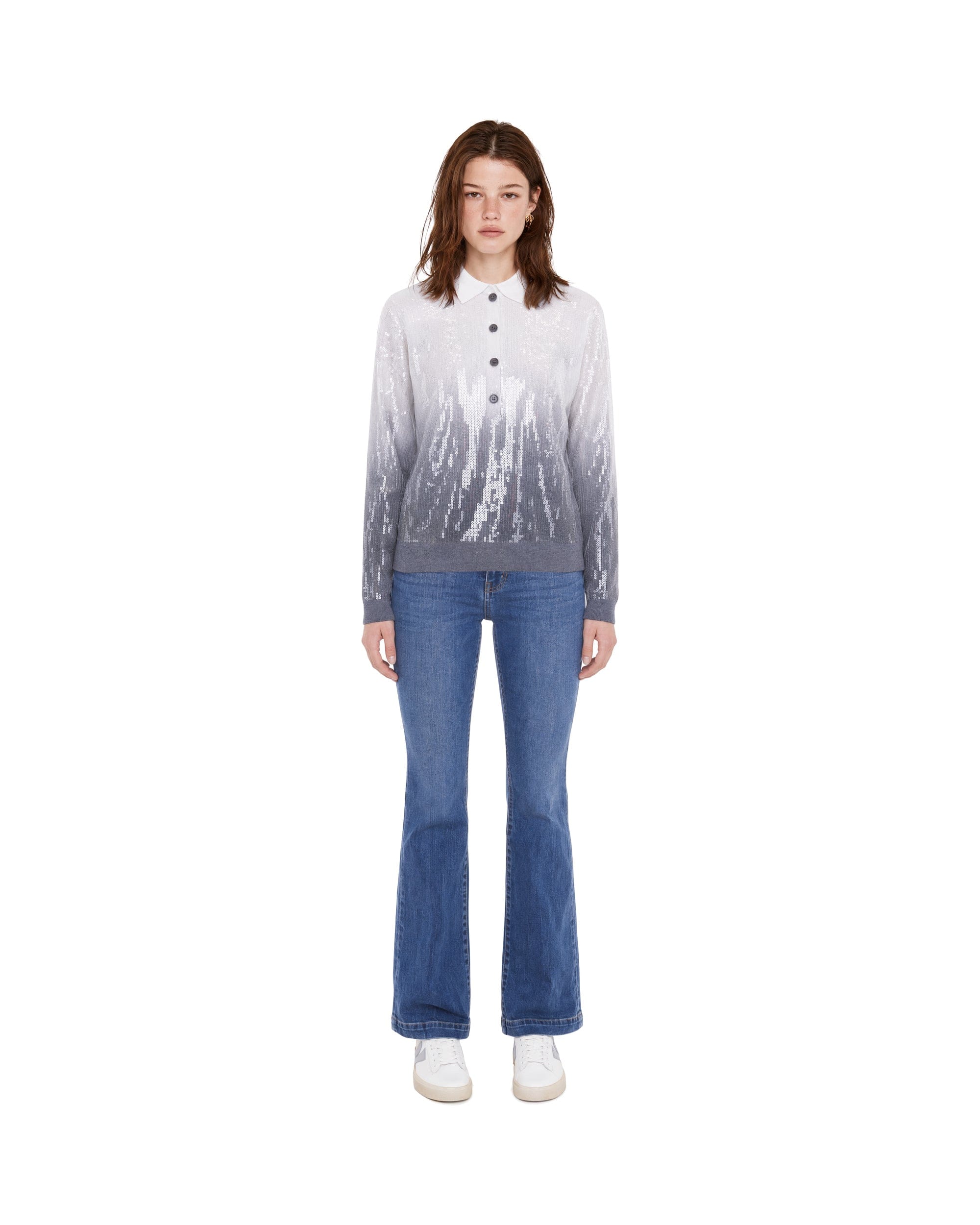 Knit Gradient Sequin - Embellished Knit Polo Sweater