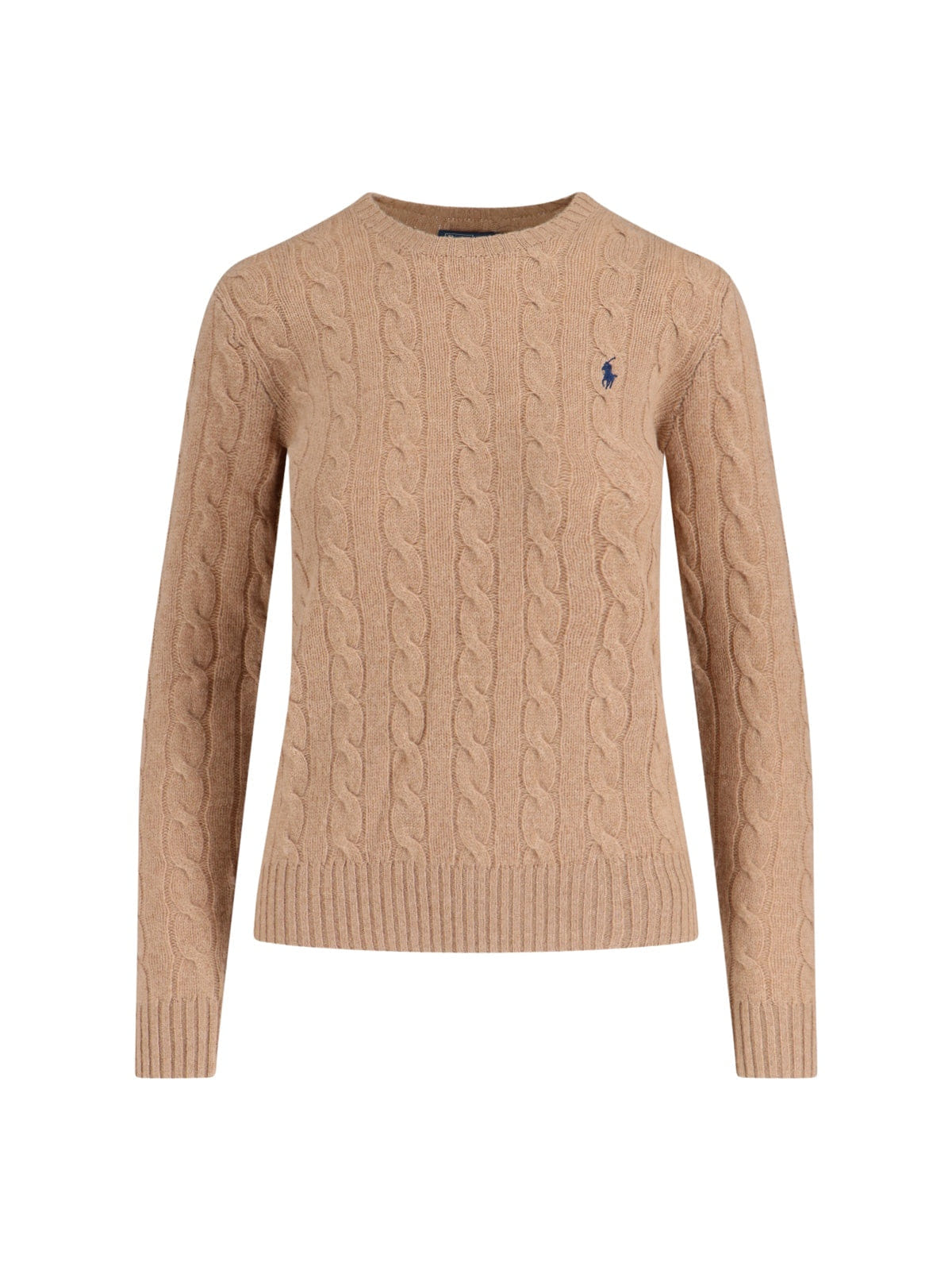 Knit Beige Cable - Knit Ribbed Crew Neck Sweater