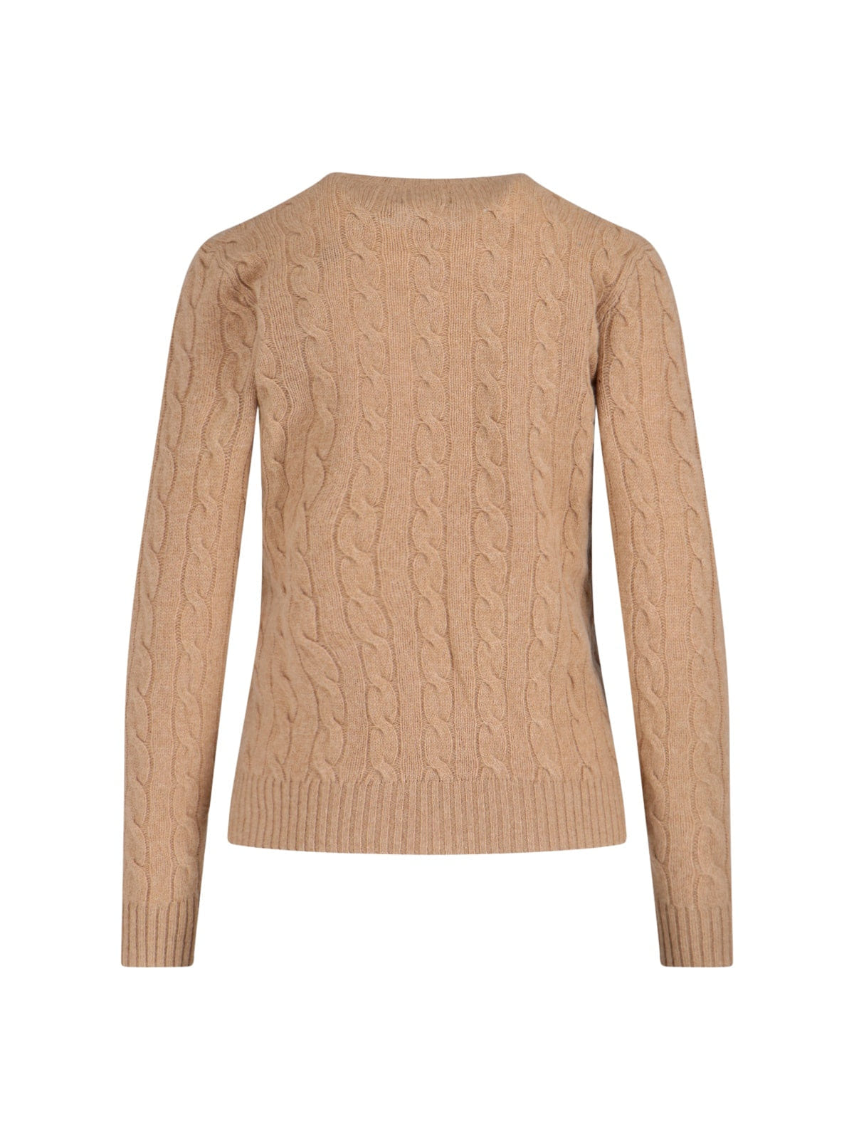 Knit Beige Cable - Knit Ribbed Crew Neck Sweater