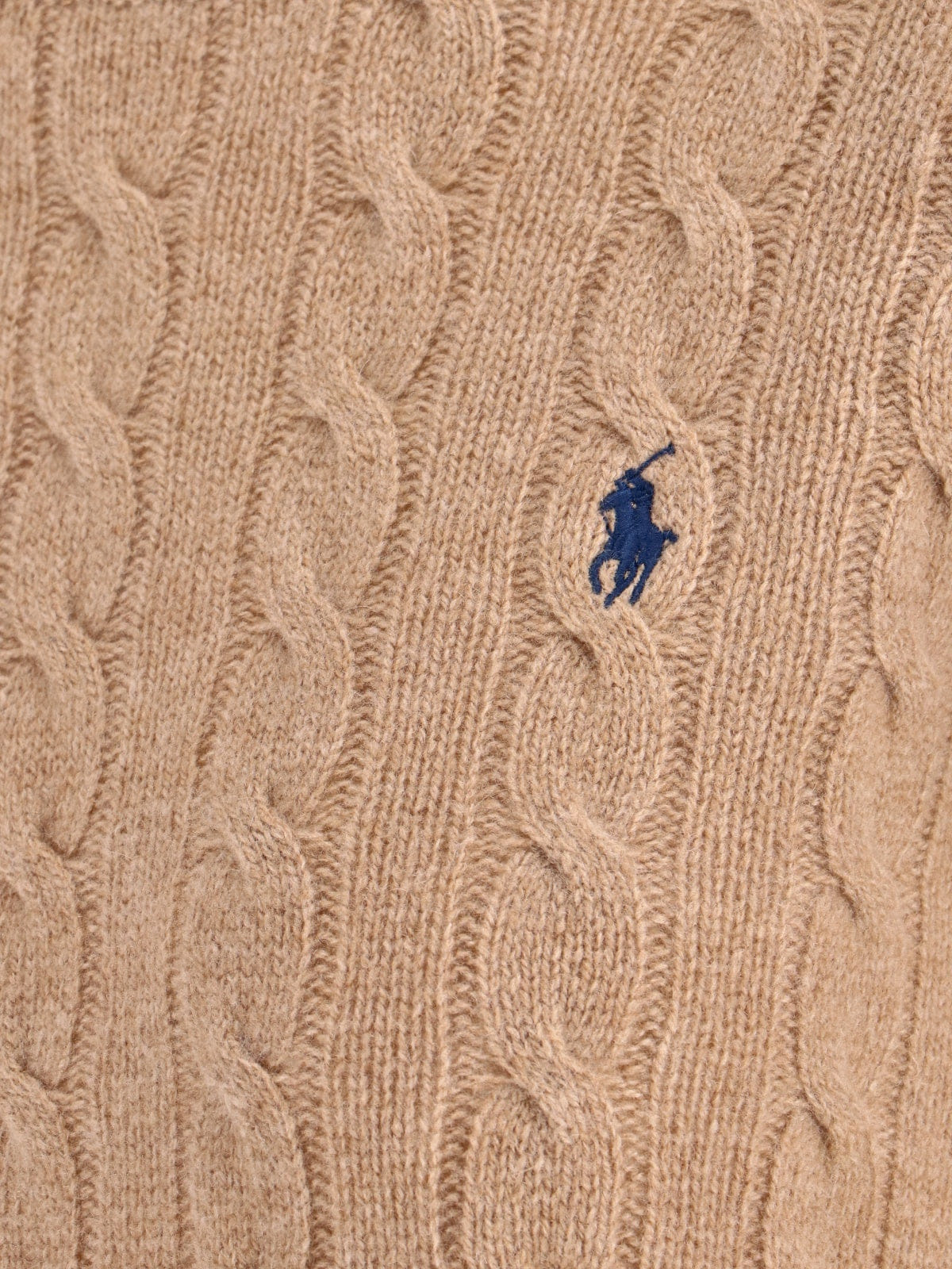 Knit Beige Cable - Knit Ribbed Crew Neck Sweater