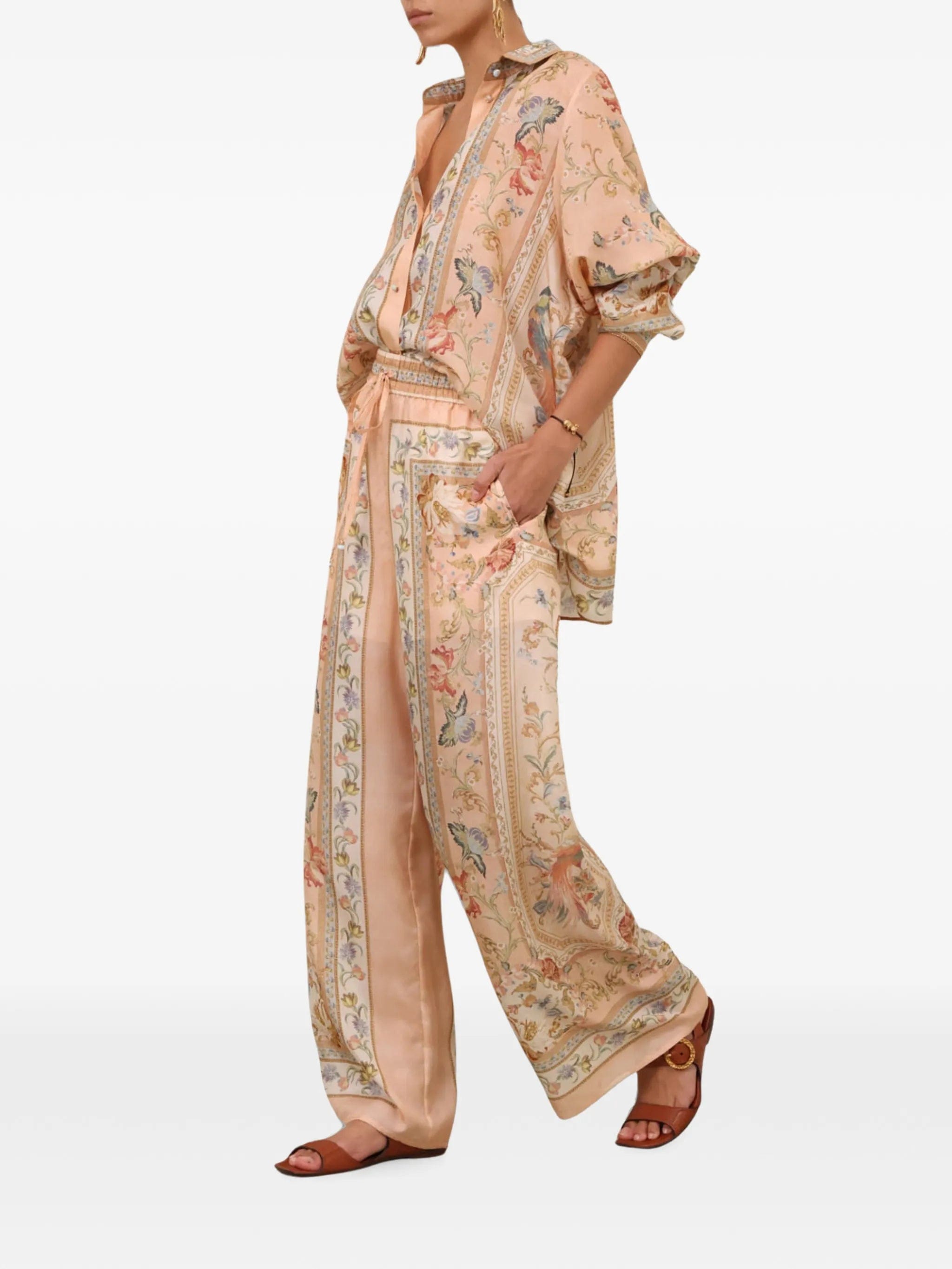 Zimmermann Roselight floral - print silk trousers