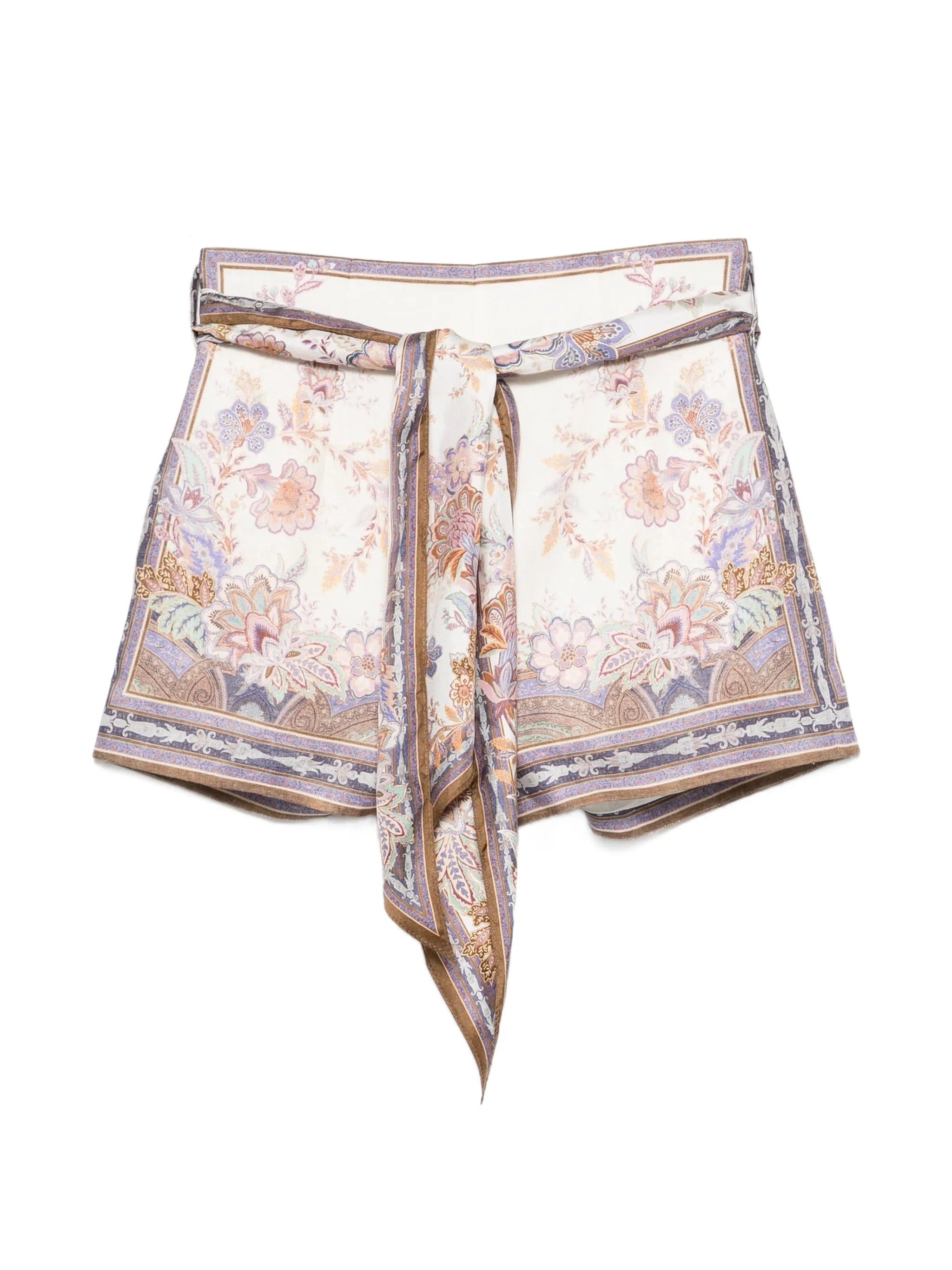 Zimmermann Luna floral - print belted mini shorts