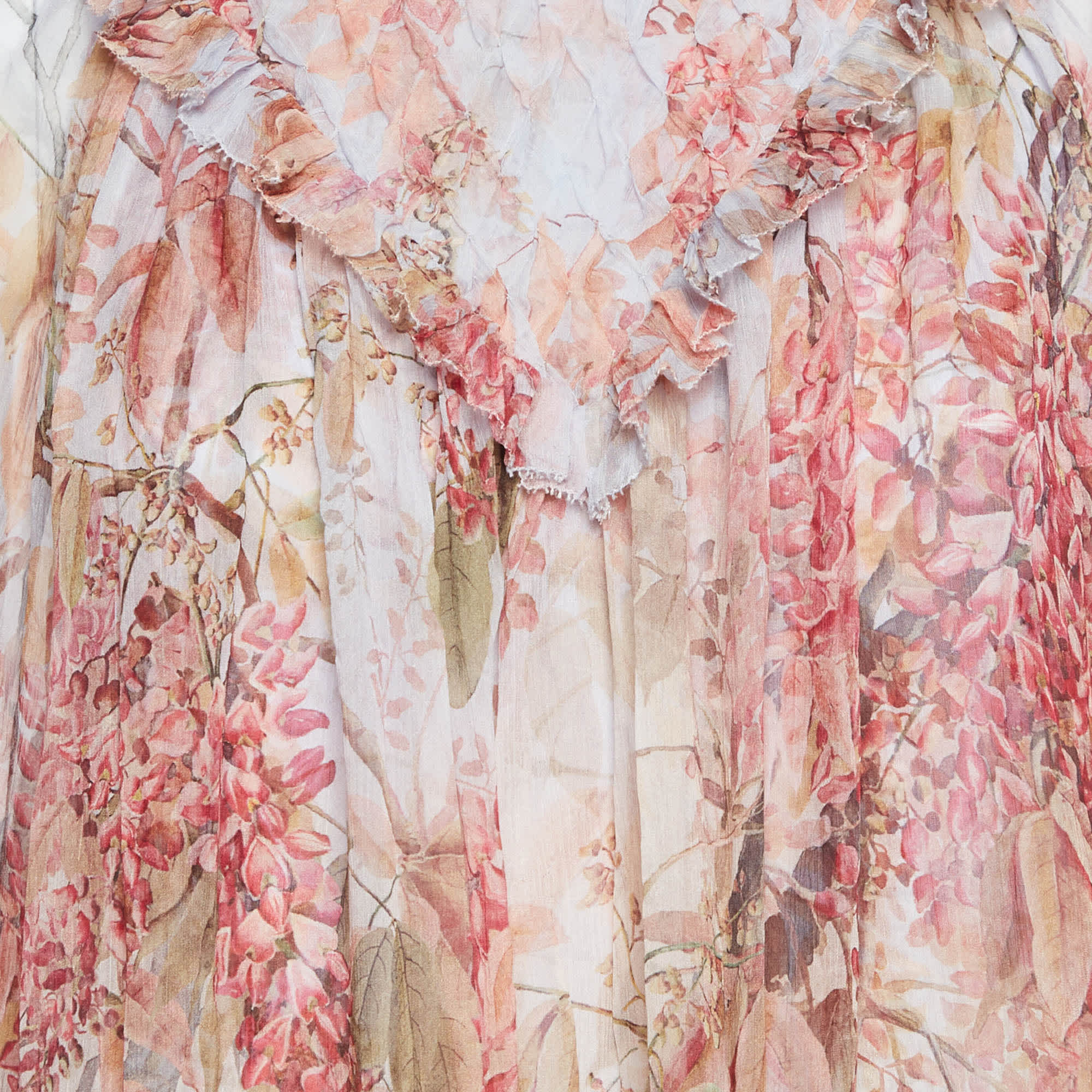 Zimmermann Multicolor Botanica Print Chiffon Smocked Mini Dress